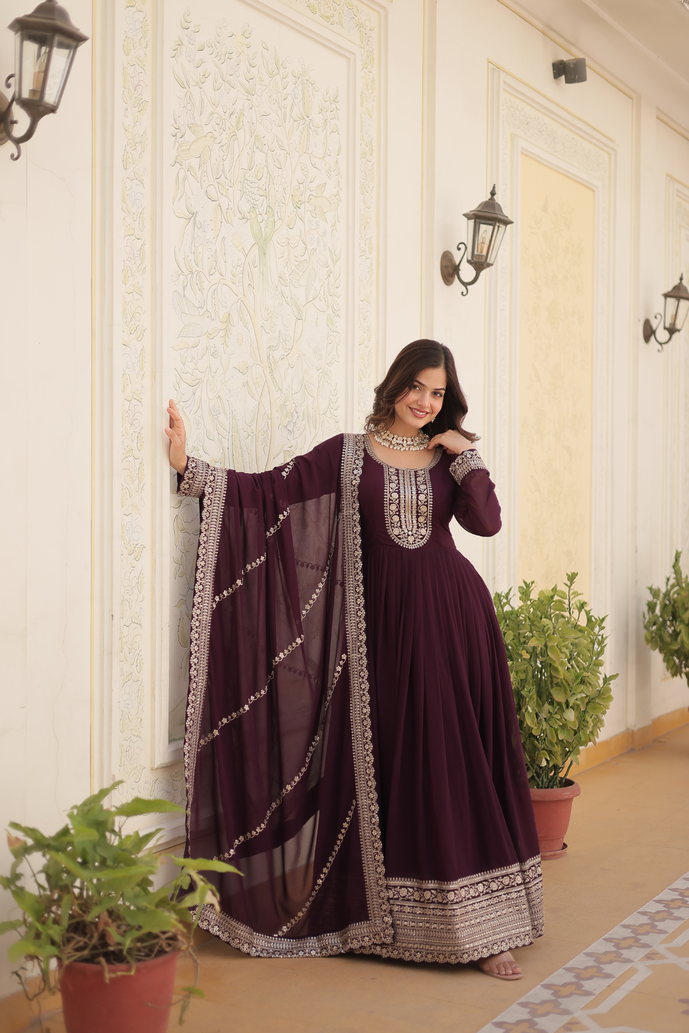 Women's Designer Embroidered Anarkali Gown with Dupatta