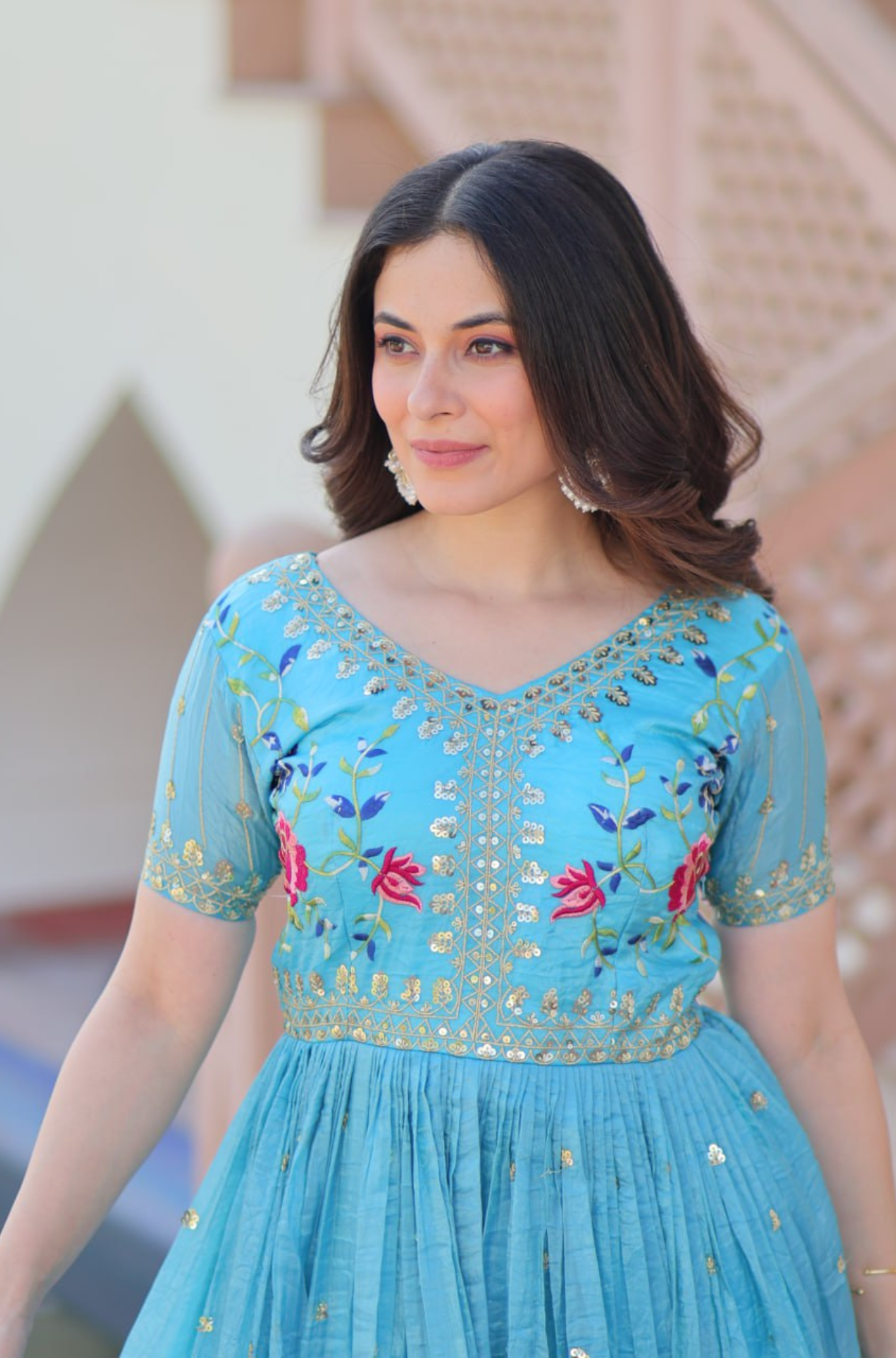 Women’s Floral Embroidered Anarkali Gown Dress