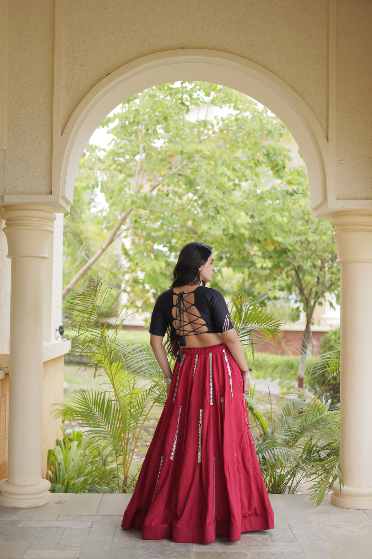 Designer Navratri Chaniya Choli with Embroidered Yoke & Mirror Work