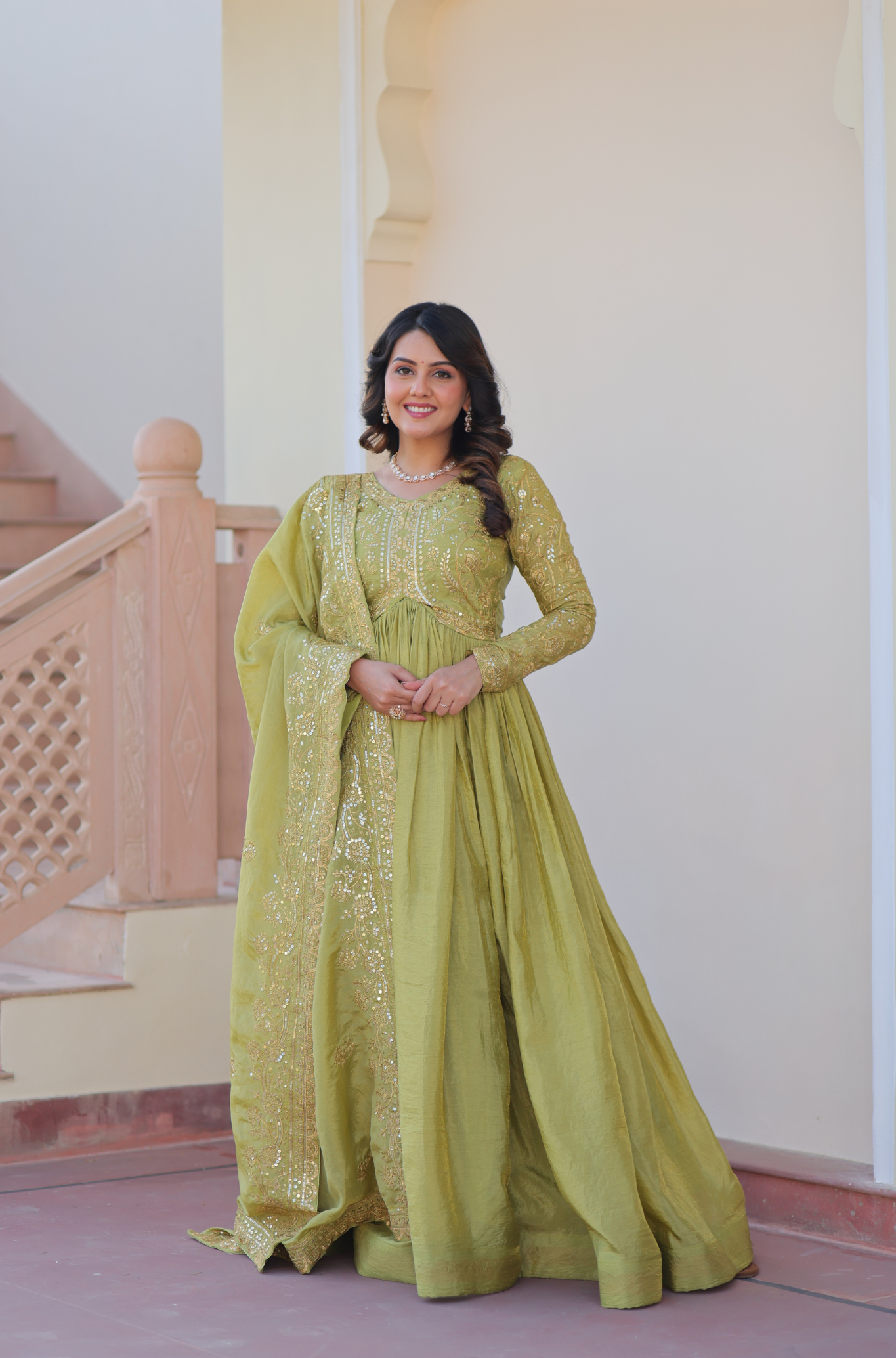 Women Embroidered Anarkali Gown with Dupatta