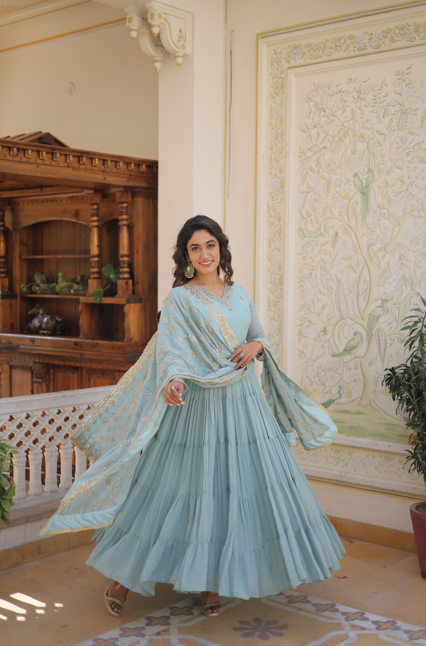 Women Embroidered Anarkali Gown Set with Dupatta
