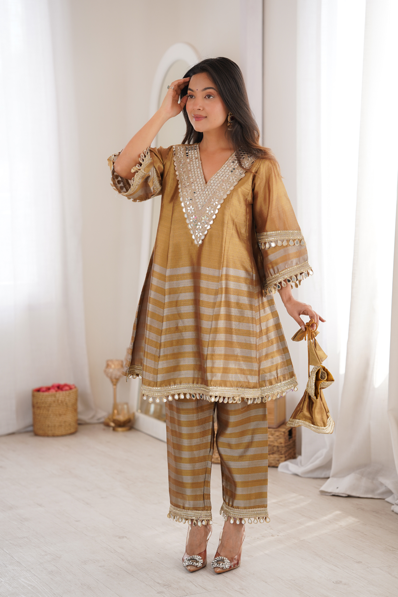 Women Premium Ethnic Co-Ord Set Mirror Work Kurta Pant Set