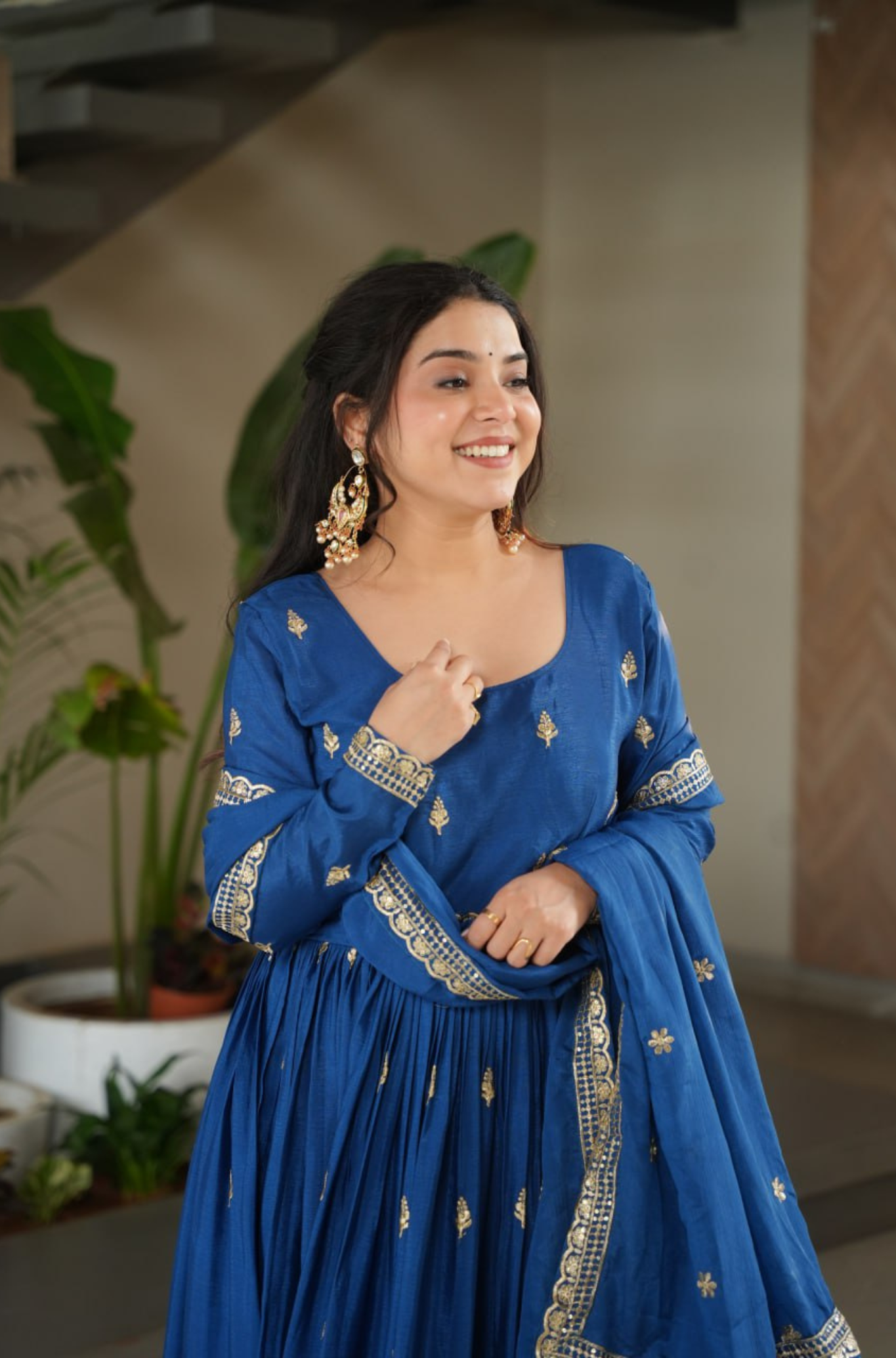 Women Traditional Embroidered Anarkali Gown Set With Designer Dupatta