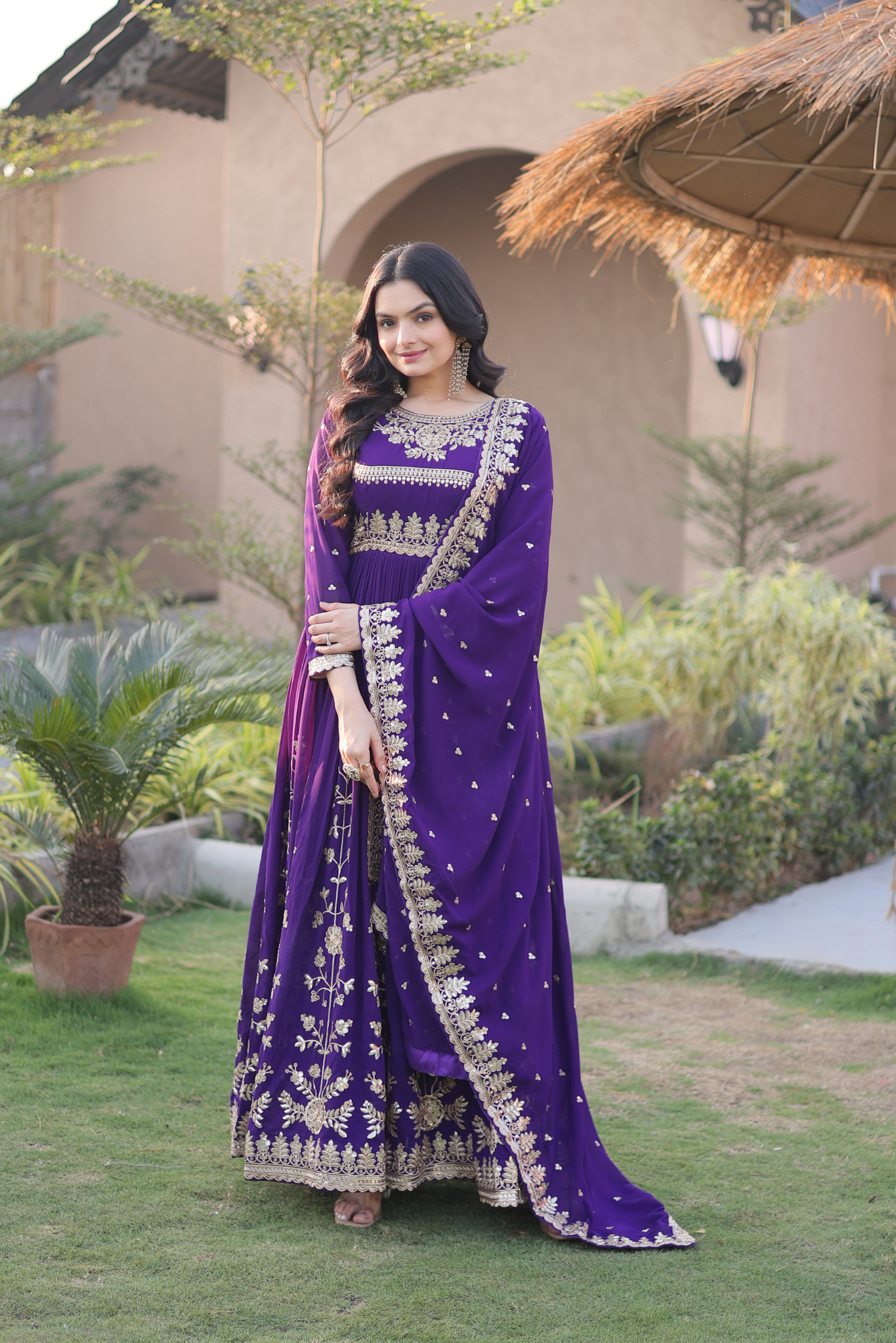 Women's Embroidered Anarkali Gown Set with Dupatta