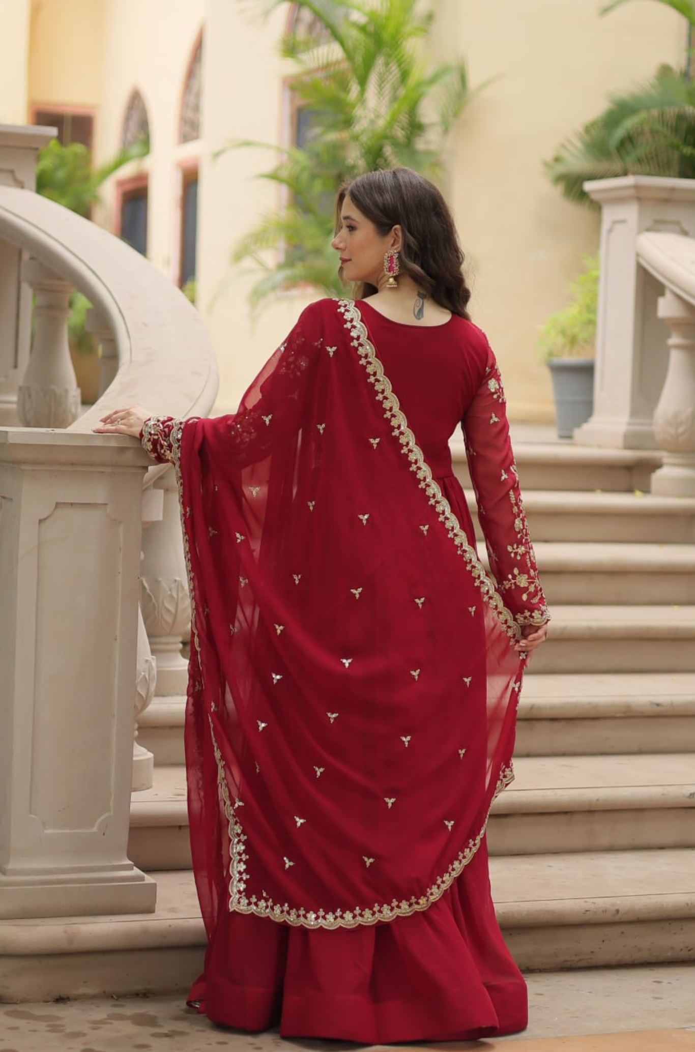 Women's Embroidered Anarkali Gown with Dupatta