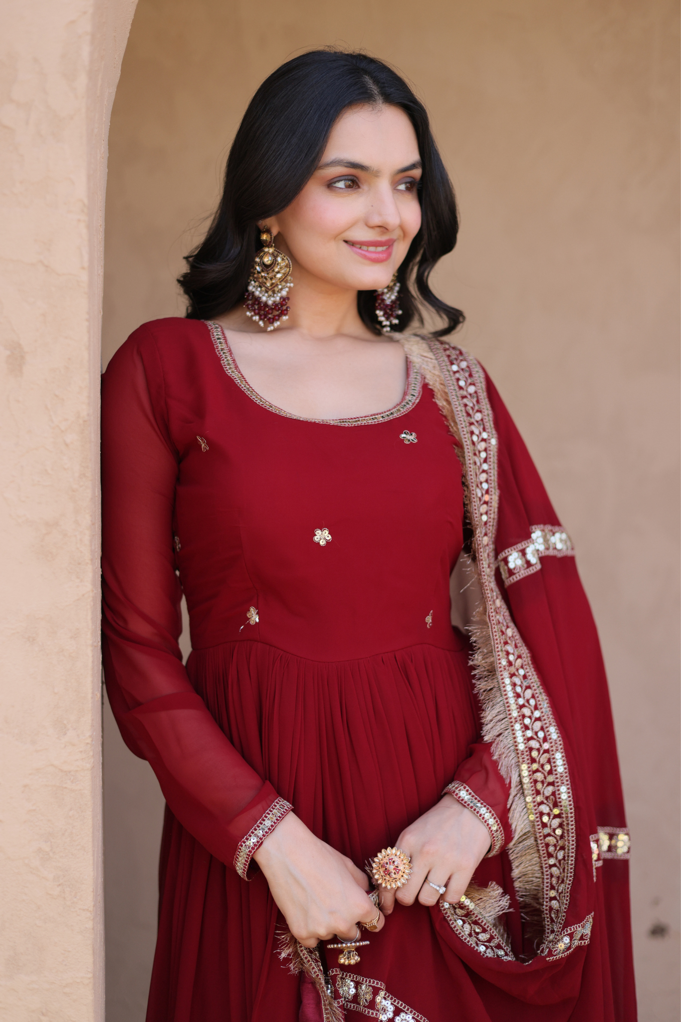 Women's Embroidered Anarkali Gown with Dupatta