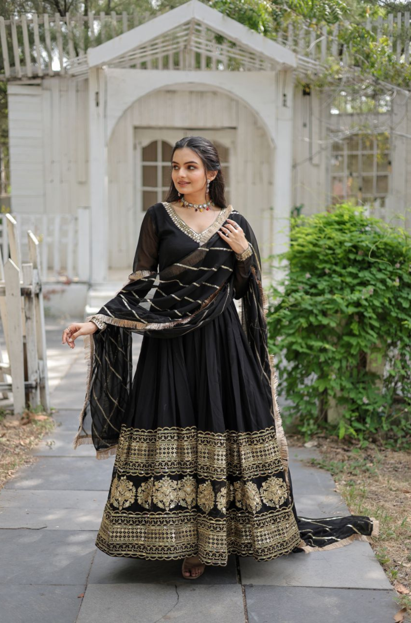 Women's Designer Embroidered Anarkali Gown with Dupatta