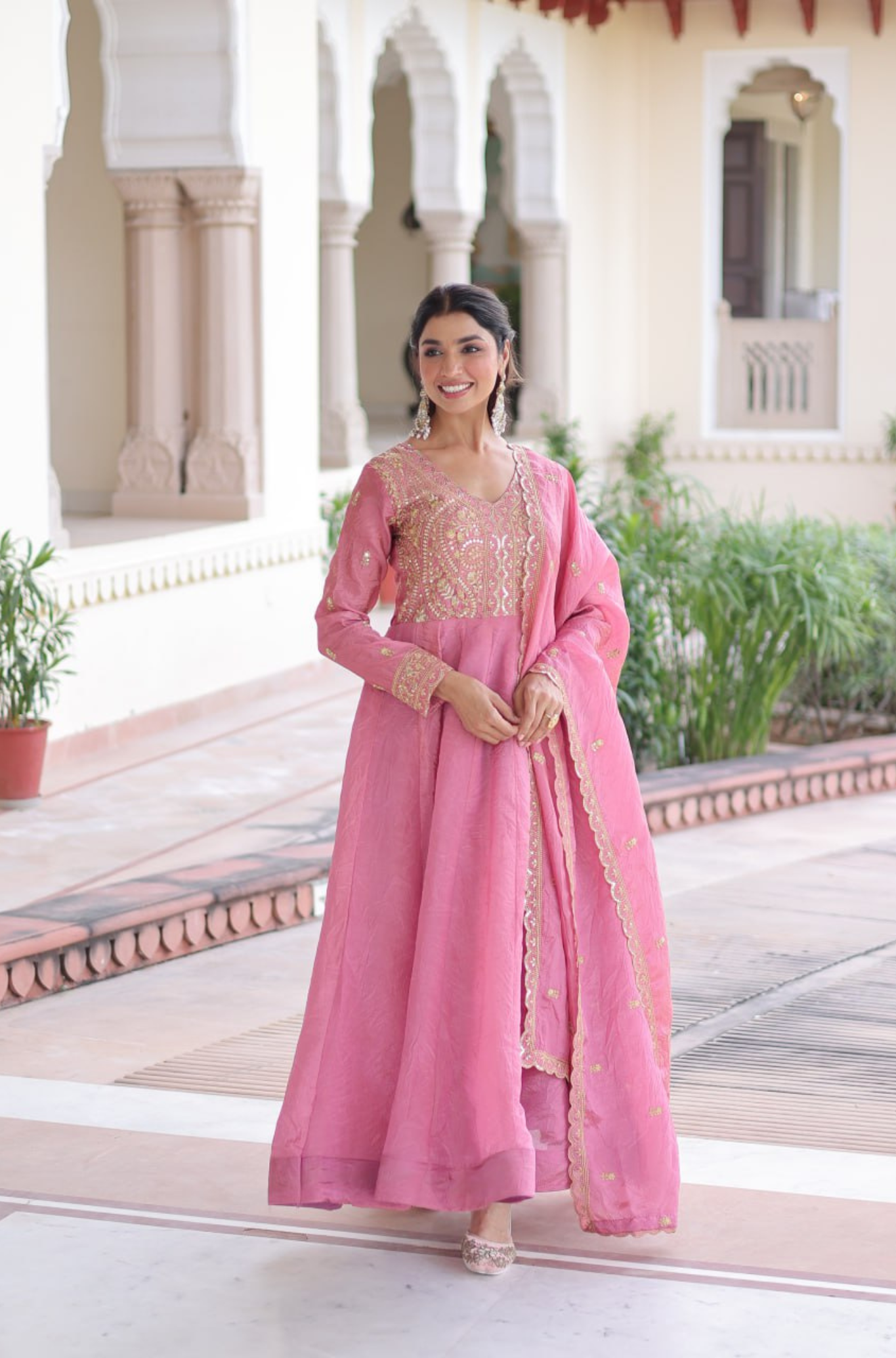 Women's Embroidered Anarkali Gown Set with Dupatta