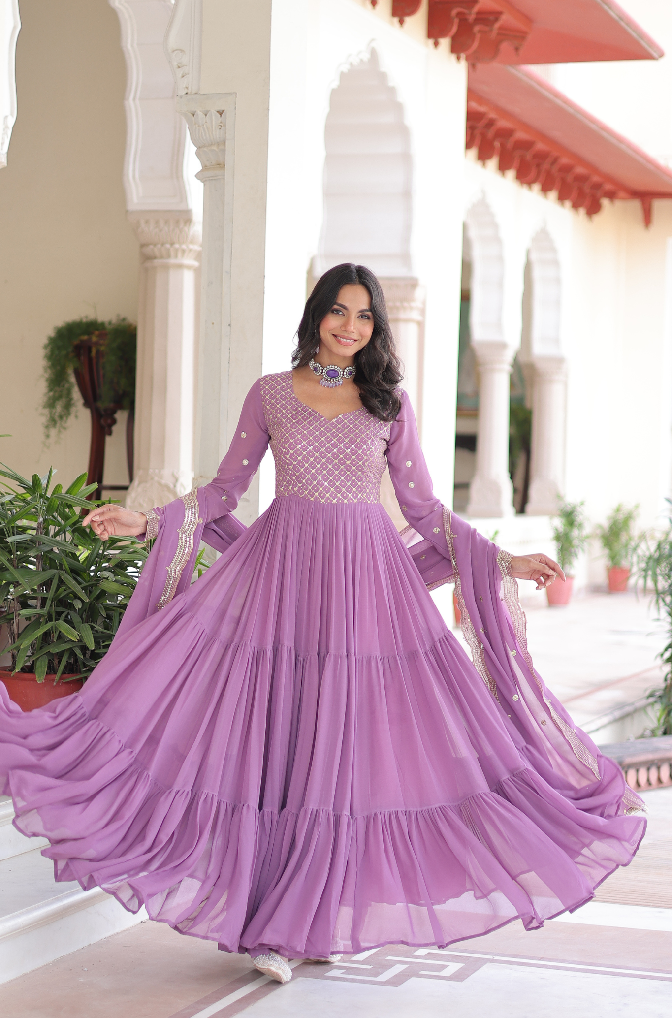 Women's Designer Embroidered Anarkali Gown with Dupatta