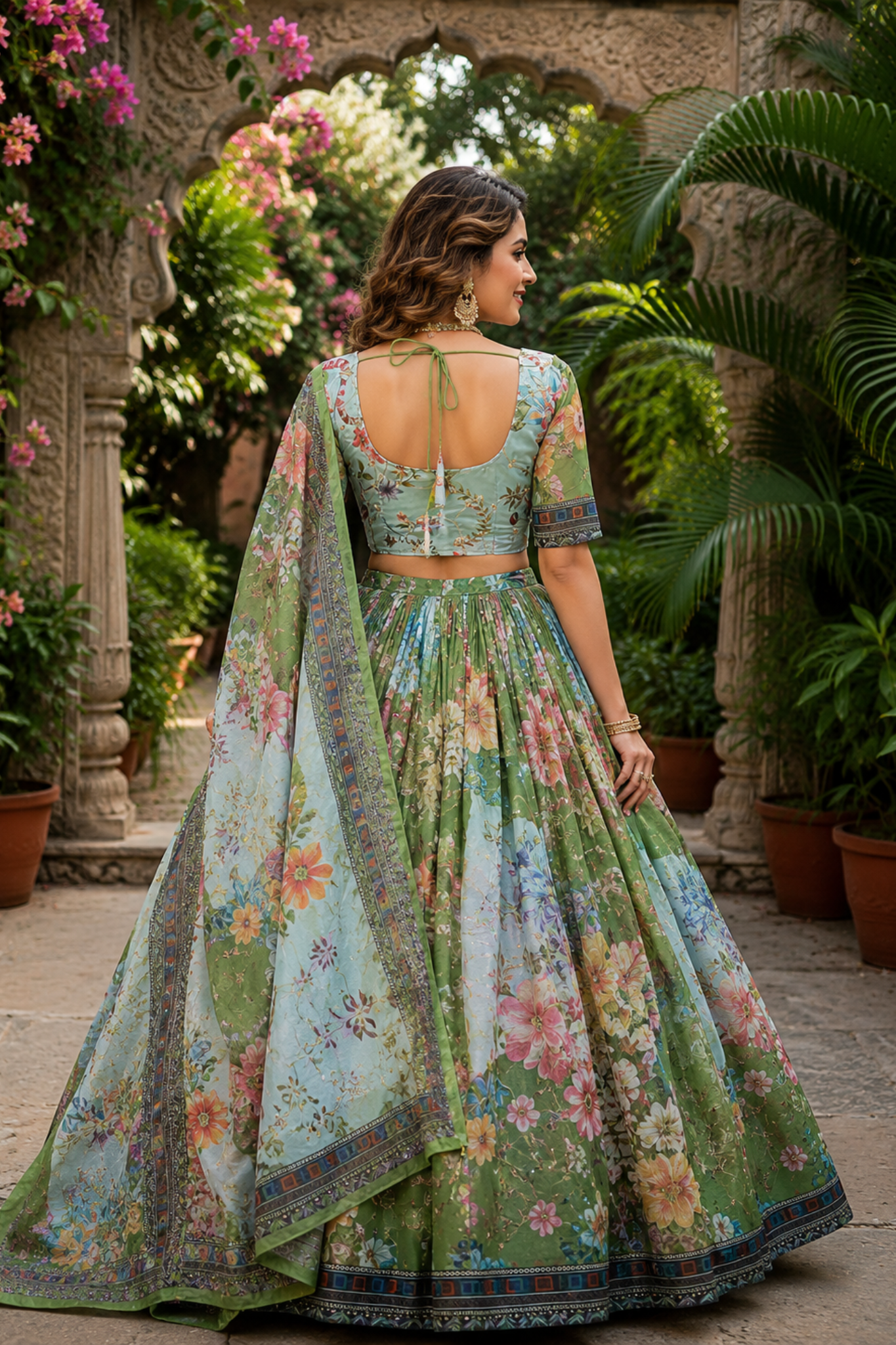 Premium Floral Printed Organza Lehenga Choli with Dupatta