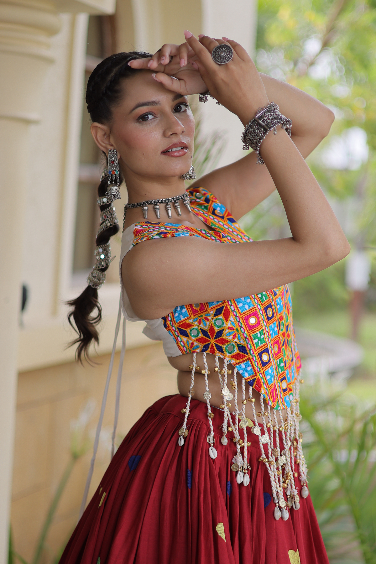 Women’s Designer Embroidered Lehenga Choli Set with Colorful Mirror Work & Flared Skirt