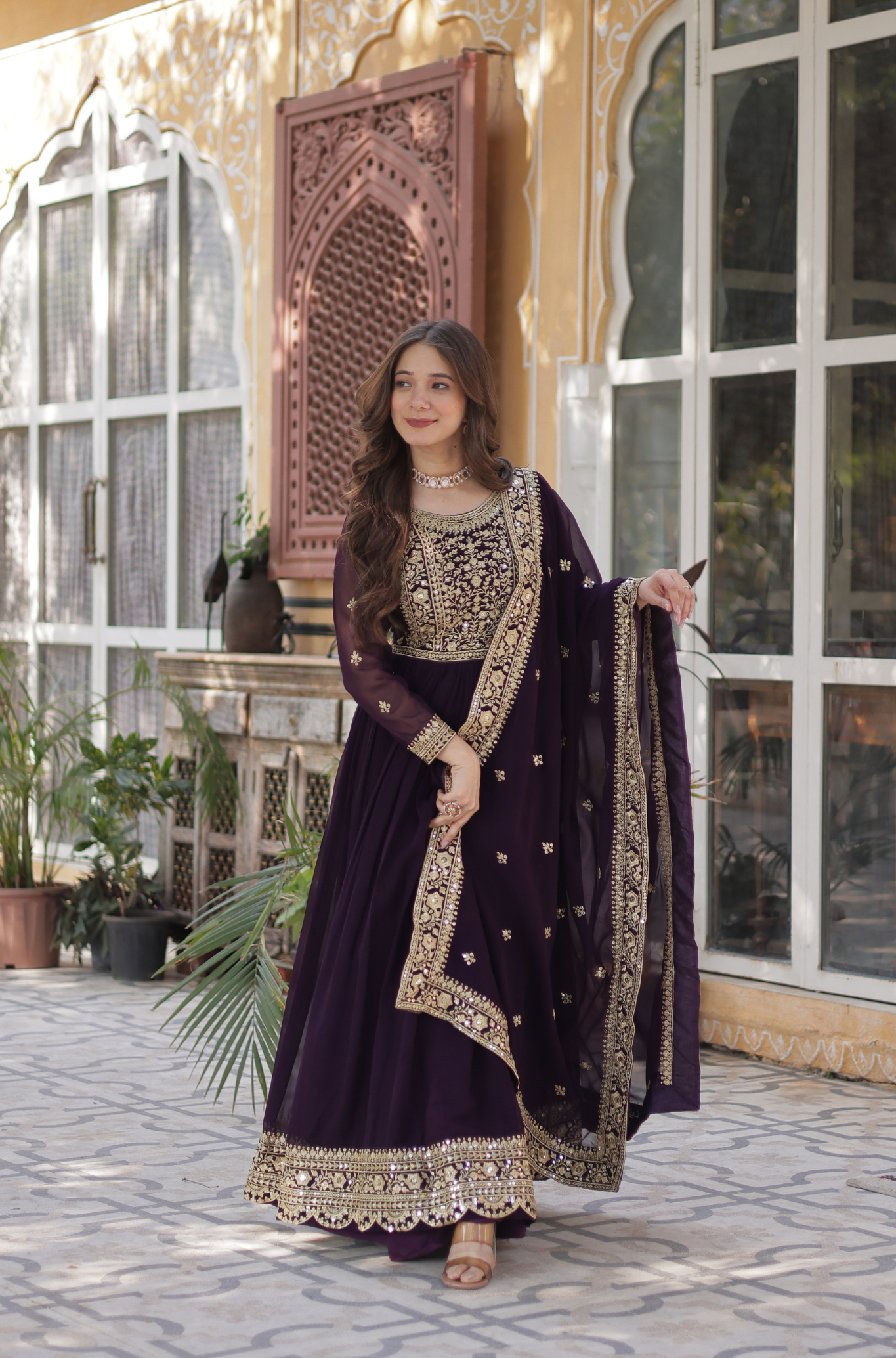 Women Embroidered Anarkali Gown Set with Dupatta