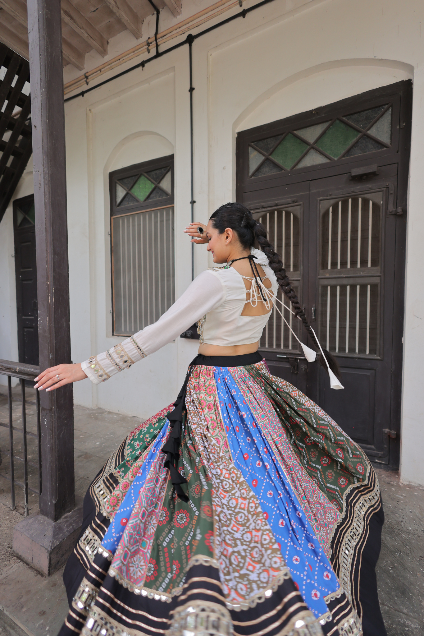Women's Designer Kutchi Gamthi Patchwork Lehenga Choli Set with Mirror Work