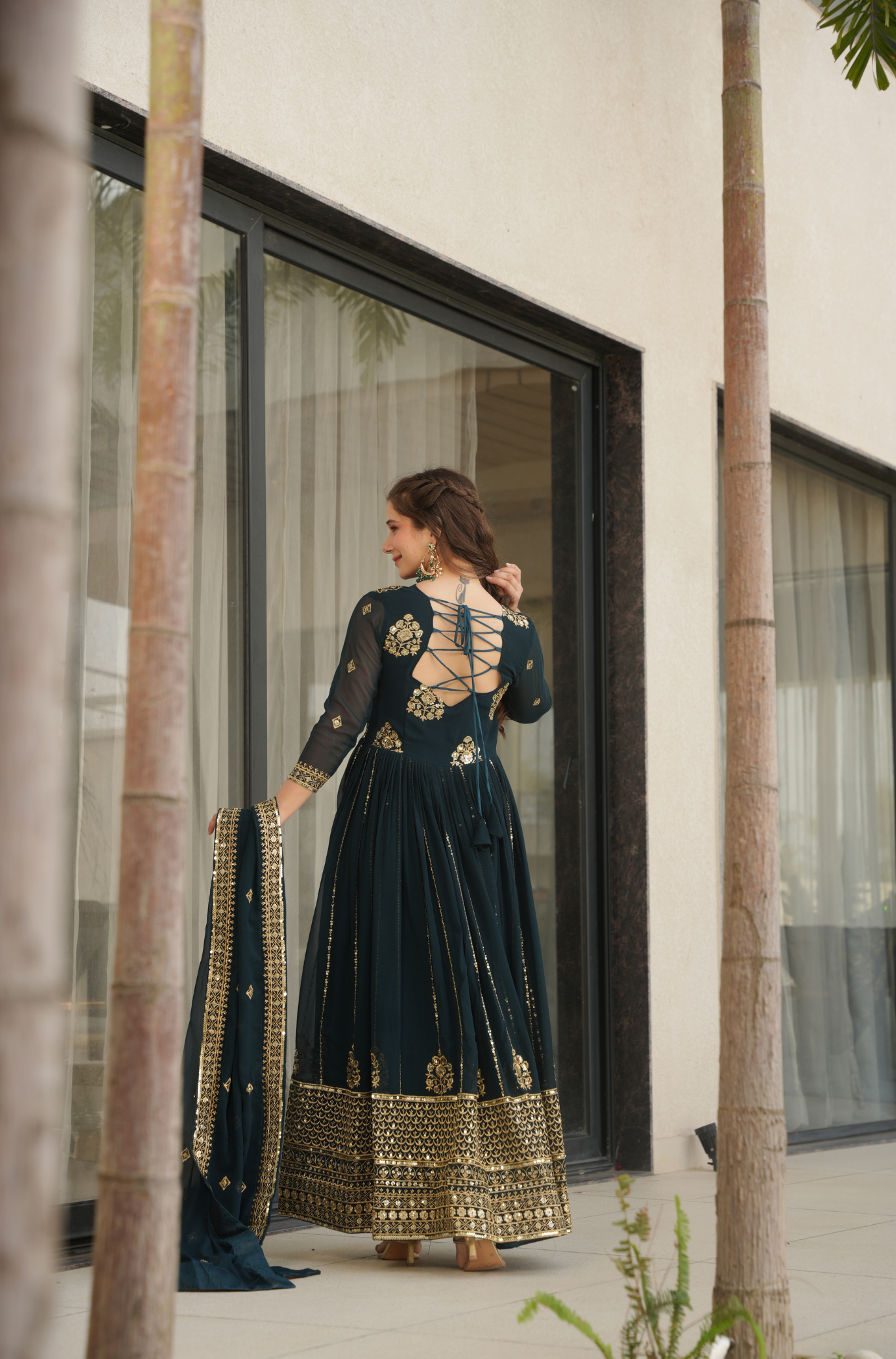 Women's Embroidered Anarkali Gown with Dupatta