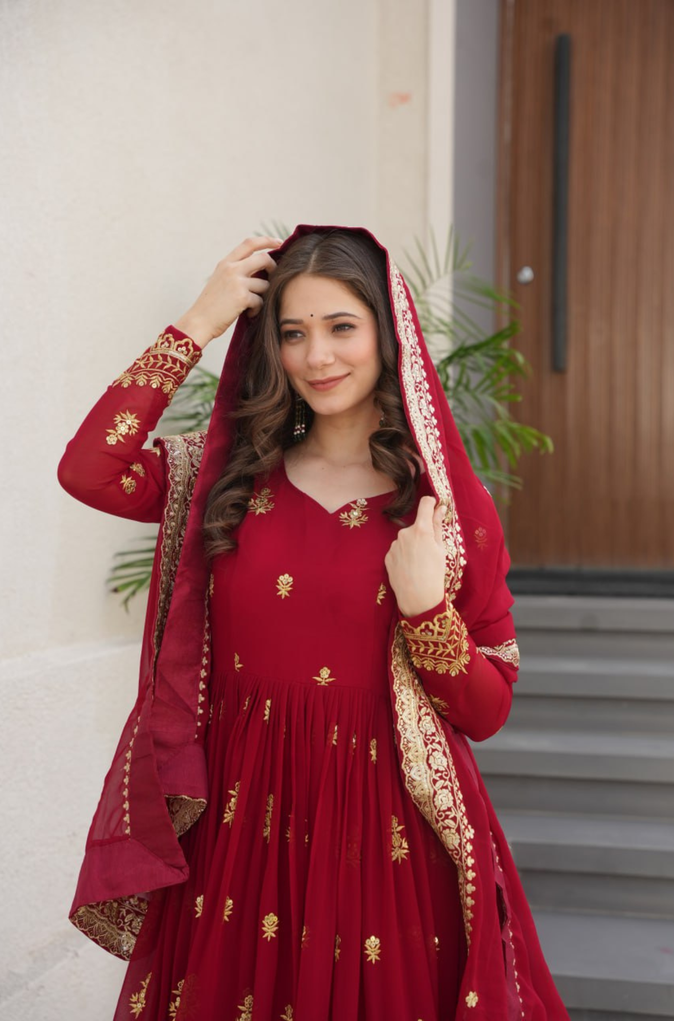 Women's Embroidered Anarkali Gown Set with Dupatta