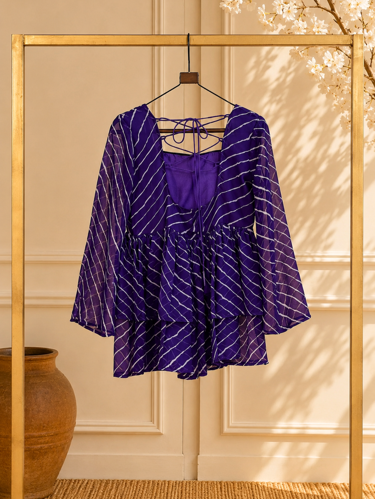 Women's Leheriya Peplum Top with Handcrafted Mirror Work