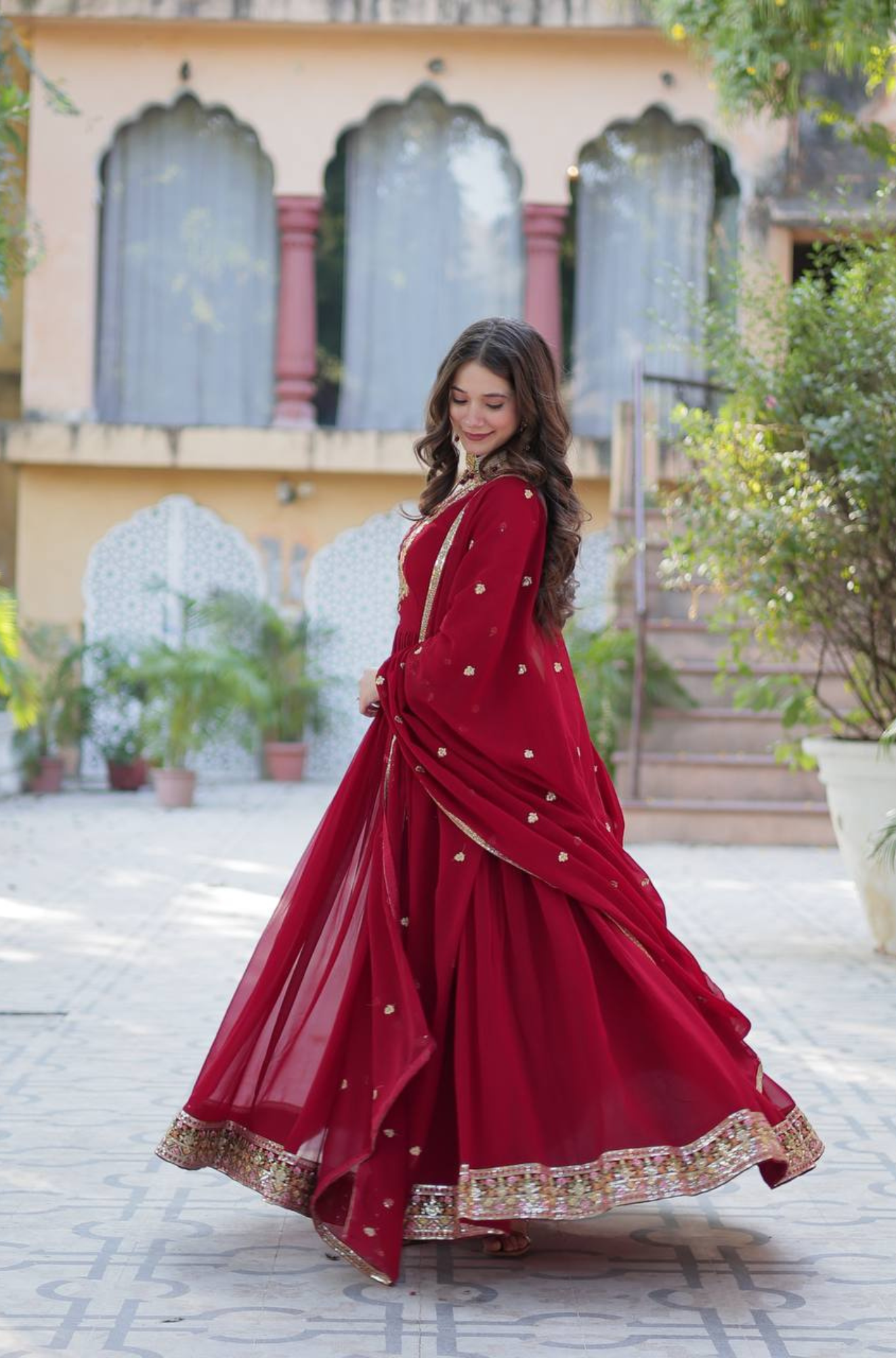 Women's Embroidered Anarkali Gown Set with Dupatta