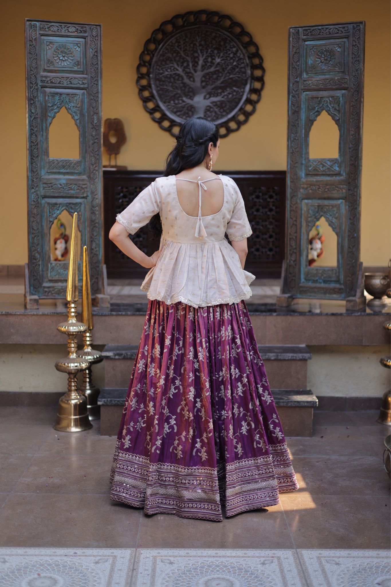 Women's Premium Peplum Top & Embroidered Lehenga Set