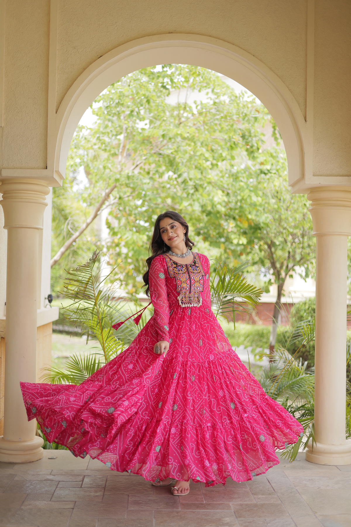 Designer Printed Anarkali Kurti with Embroidered Yoke & Flared Skirt