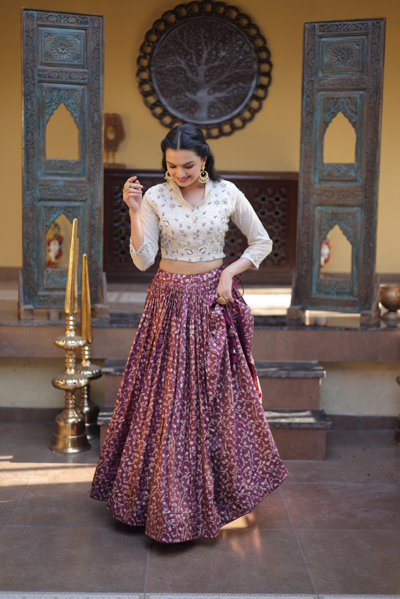 Women's Designer Embroidered Crop Top with Printed Flared Lehenga Set for Wedding & Festive Wear