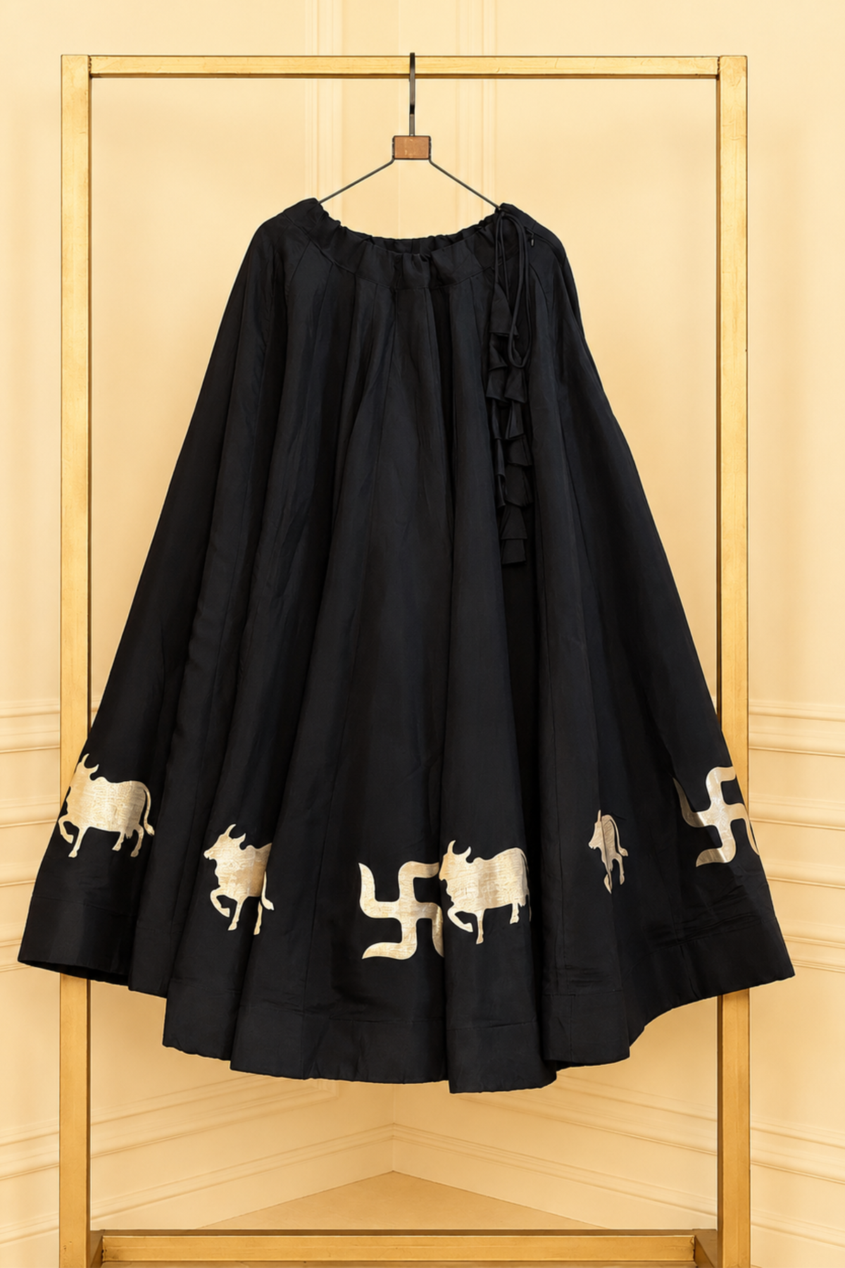 Designer Ethnic Skirt with Foil Print & Ruffle Detail