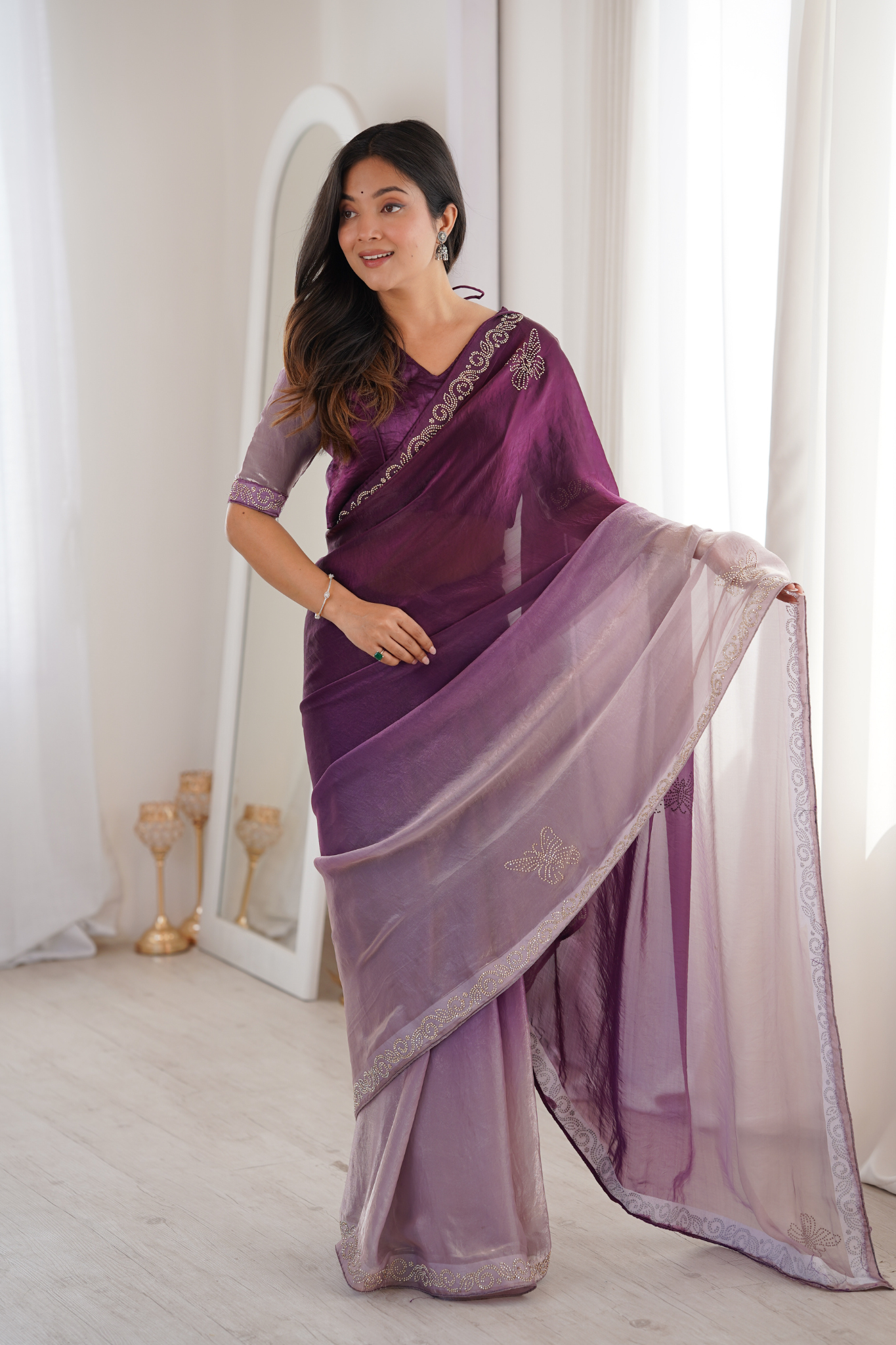 Women Embellished Designer Saree with Fancy Border & Matching Blouse