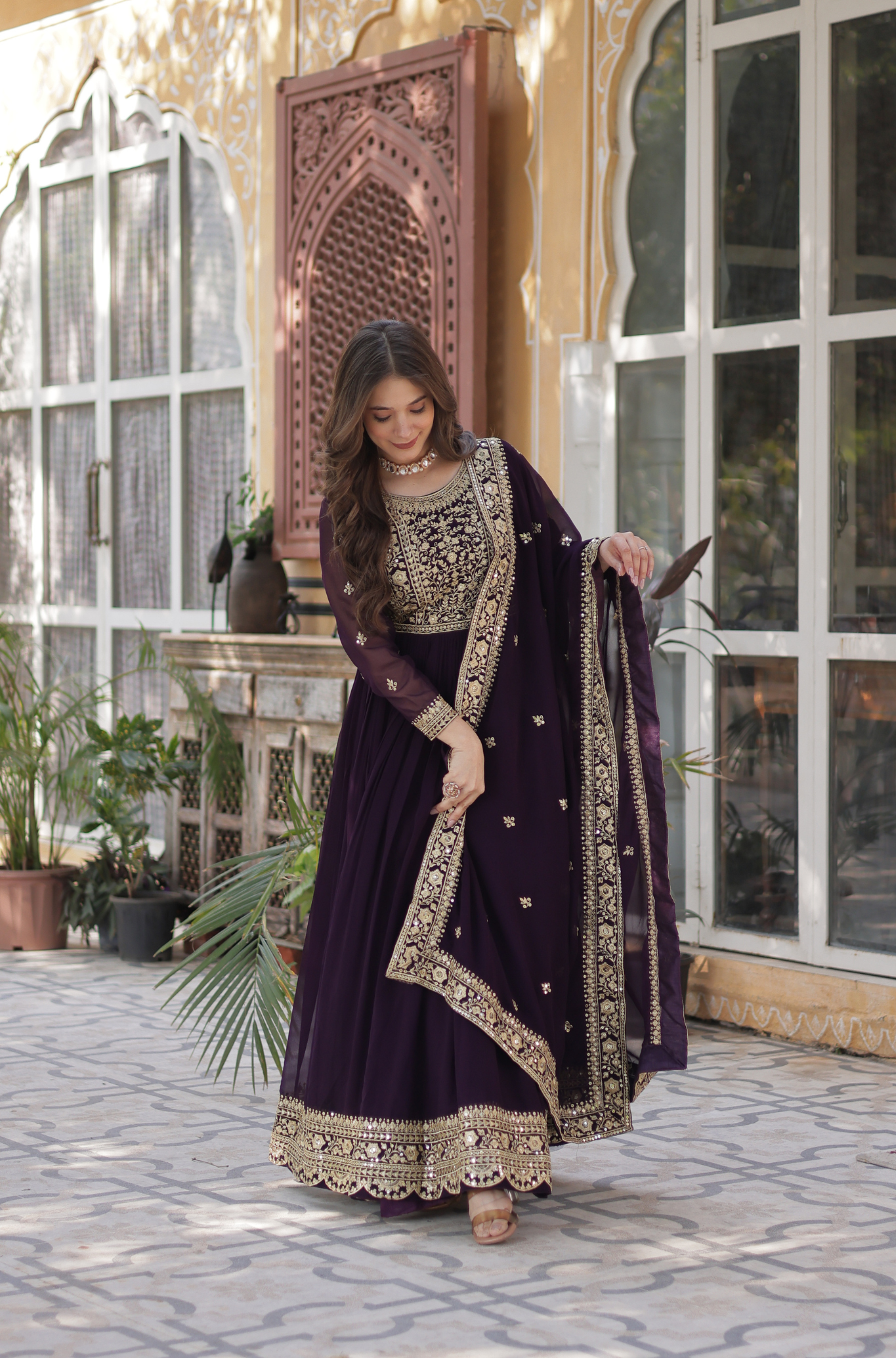 Women Embroidered Anarkali Gown Set with Dupatta