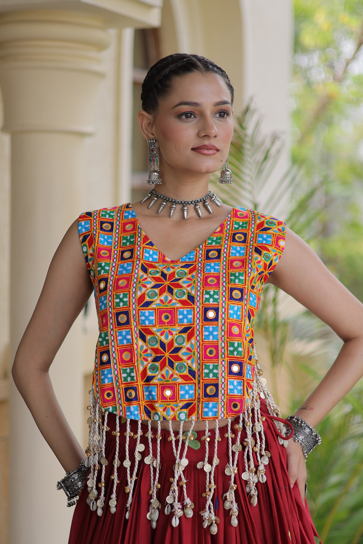 Women’s Designer Embroidered Lehenga Choli Set with Colorful Mirror Work & Flared Skirt