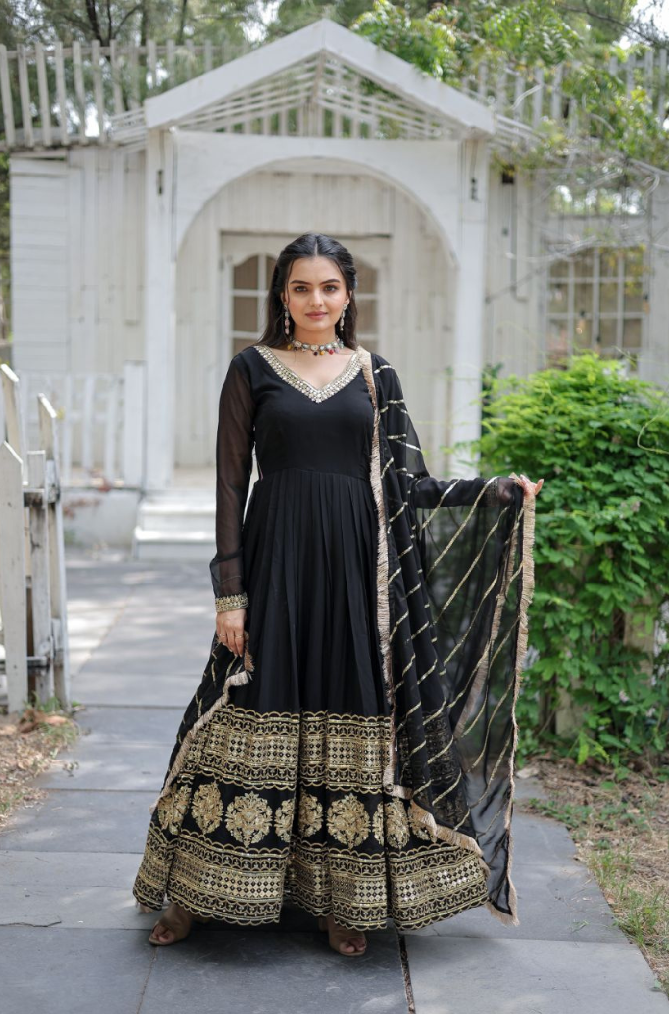 Women's Designer Embroidered Anarkali Gown with Dupatta