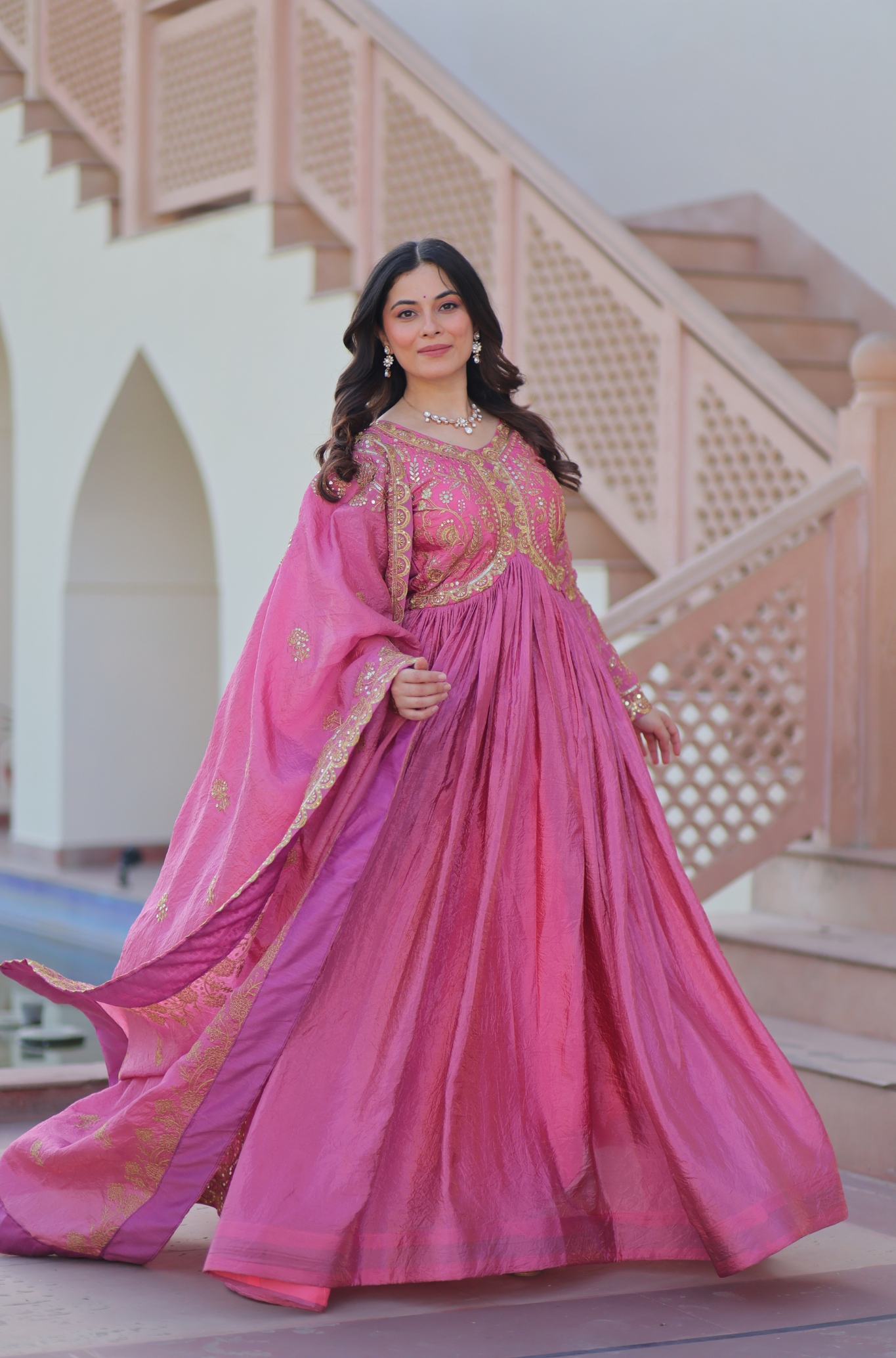 Women Embroidered Anarkali Gown with Dupatta