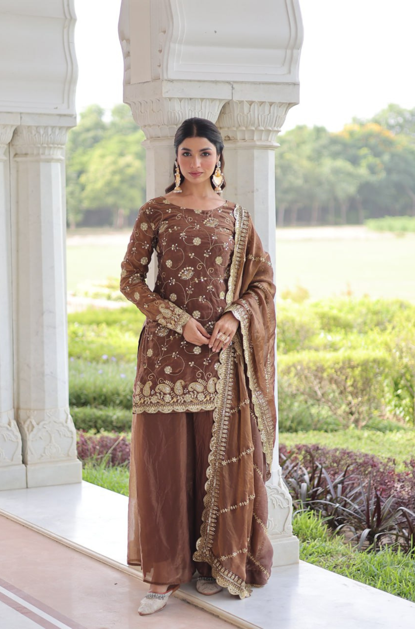 Women's Embroidered Sharara Suit Set with Dupatta