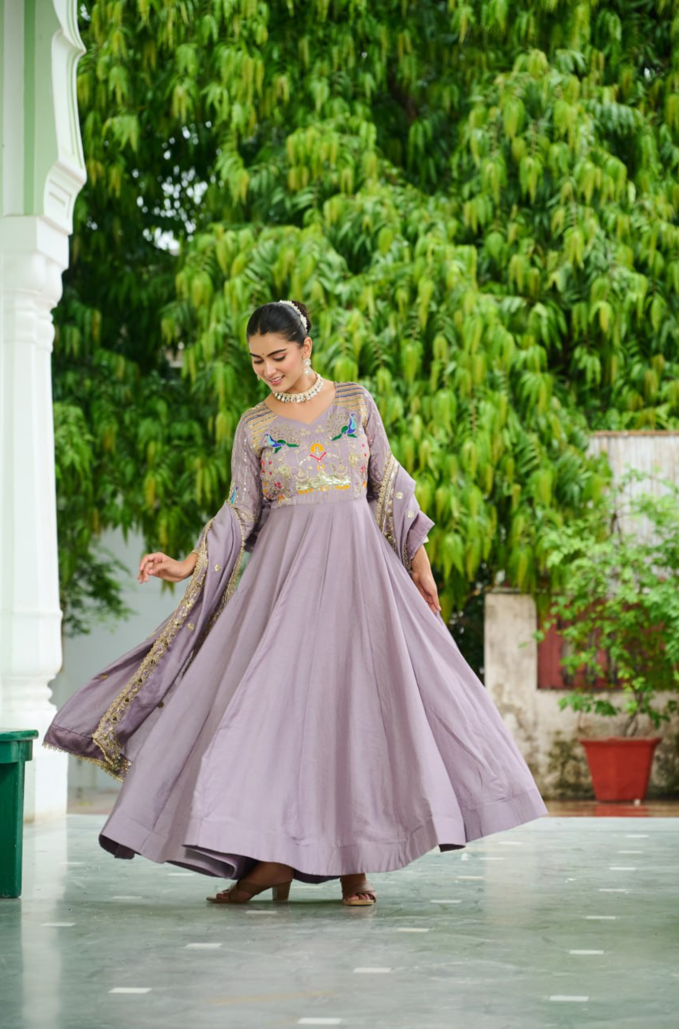 Women's Embroidered Anarkali Gown with Dupatta