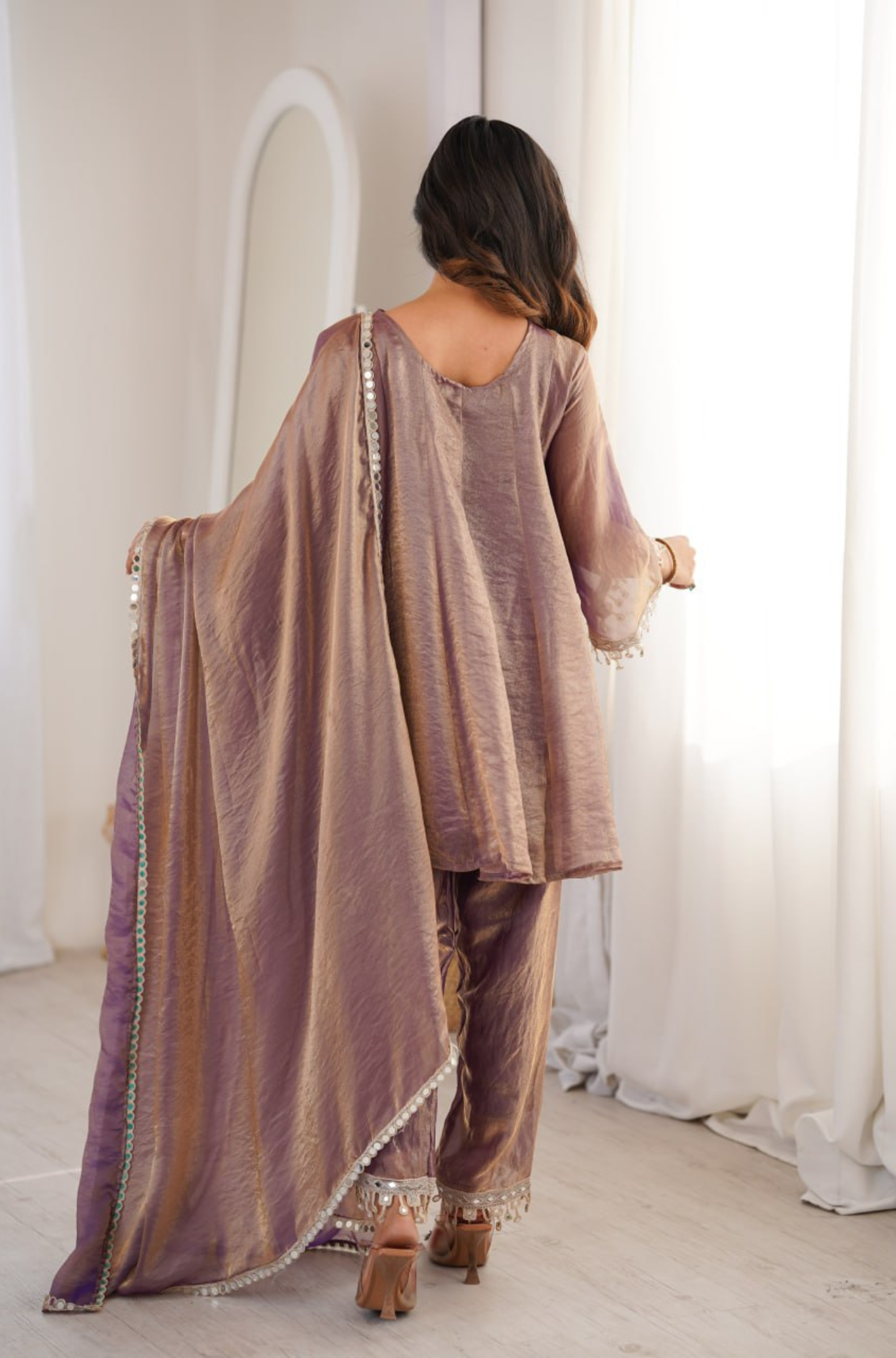 Women’s Mirror Work Kurta Pant Dupatta Set for Festive