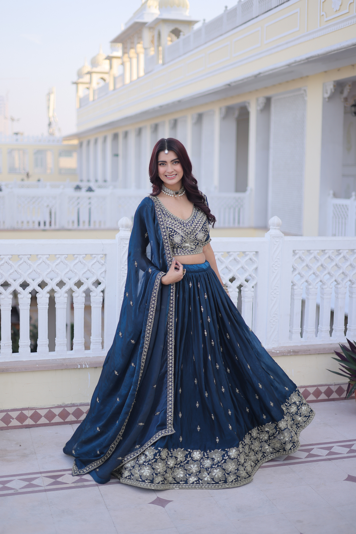 Premium Embroidered Lehenga Choli with Designer Dupatta & Floral Border Work