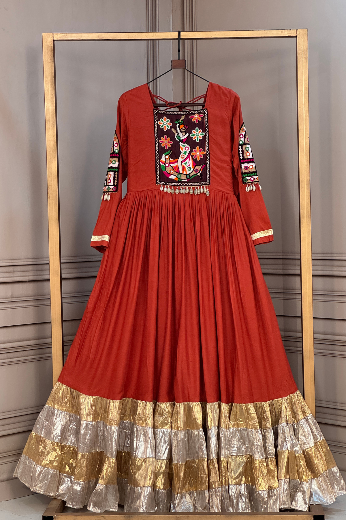 Navratri Special Embroidered Anarkali Gown with Foil Border & Flared Skirt