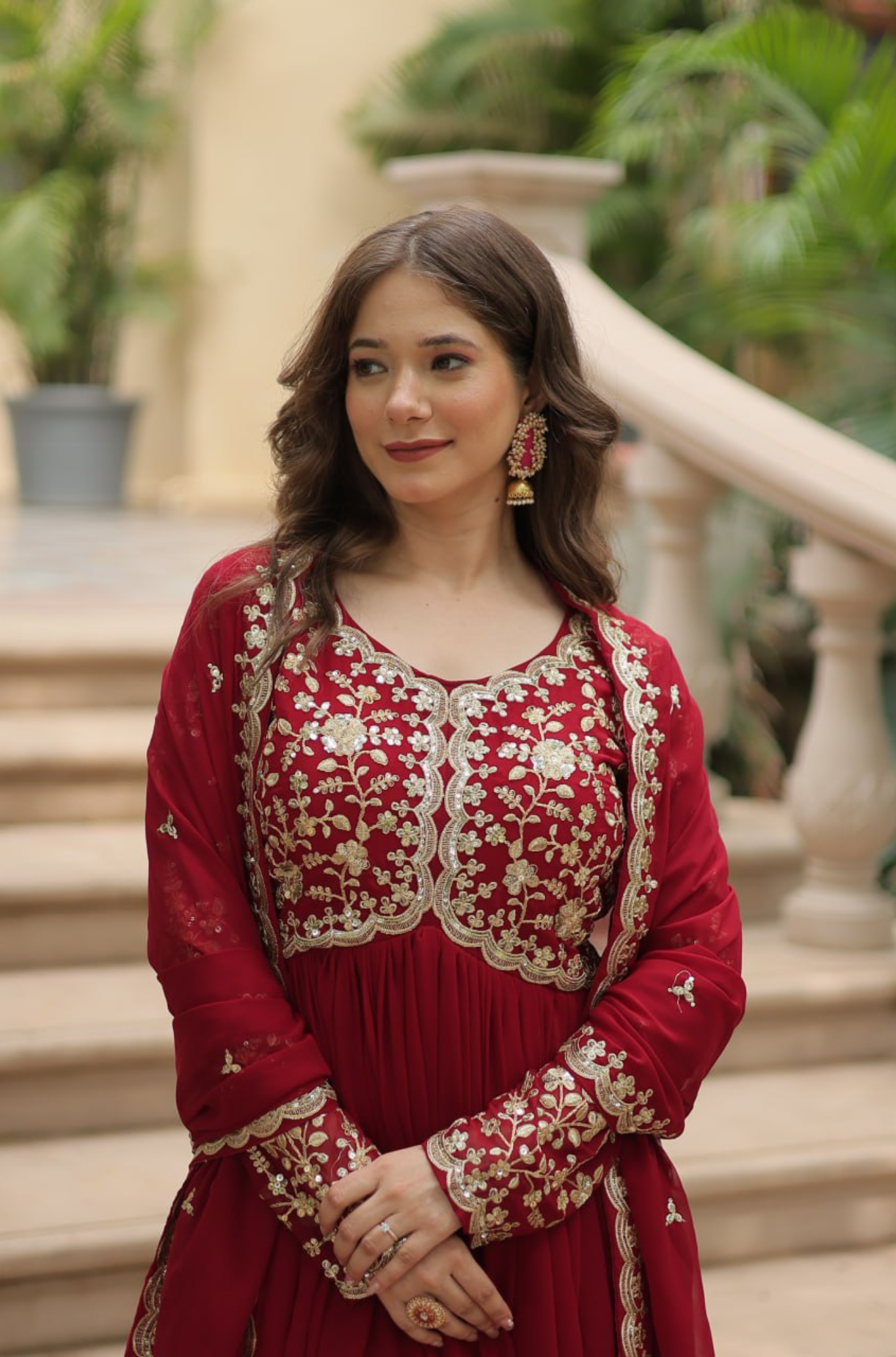 Women's Embroidered Anarkali Gown with Dupatta