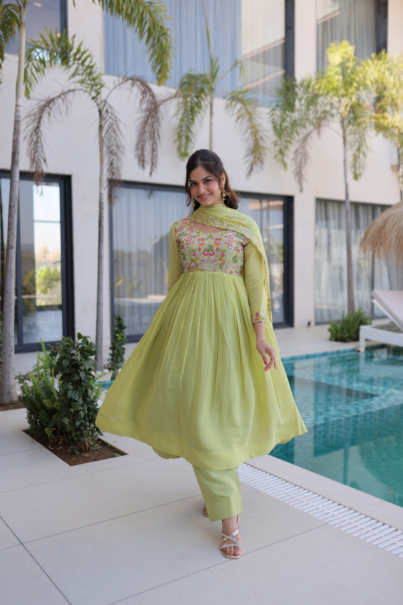 Women's Designer Embroidered Anarkali Suit Set with Dupatta