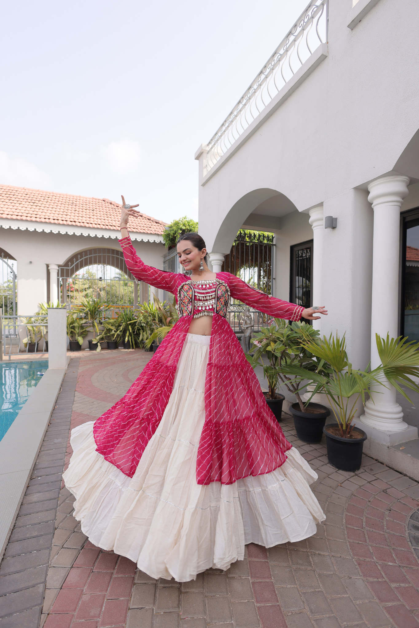 Women's Designer Mirror Work Jacket Lehenga Choli Set