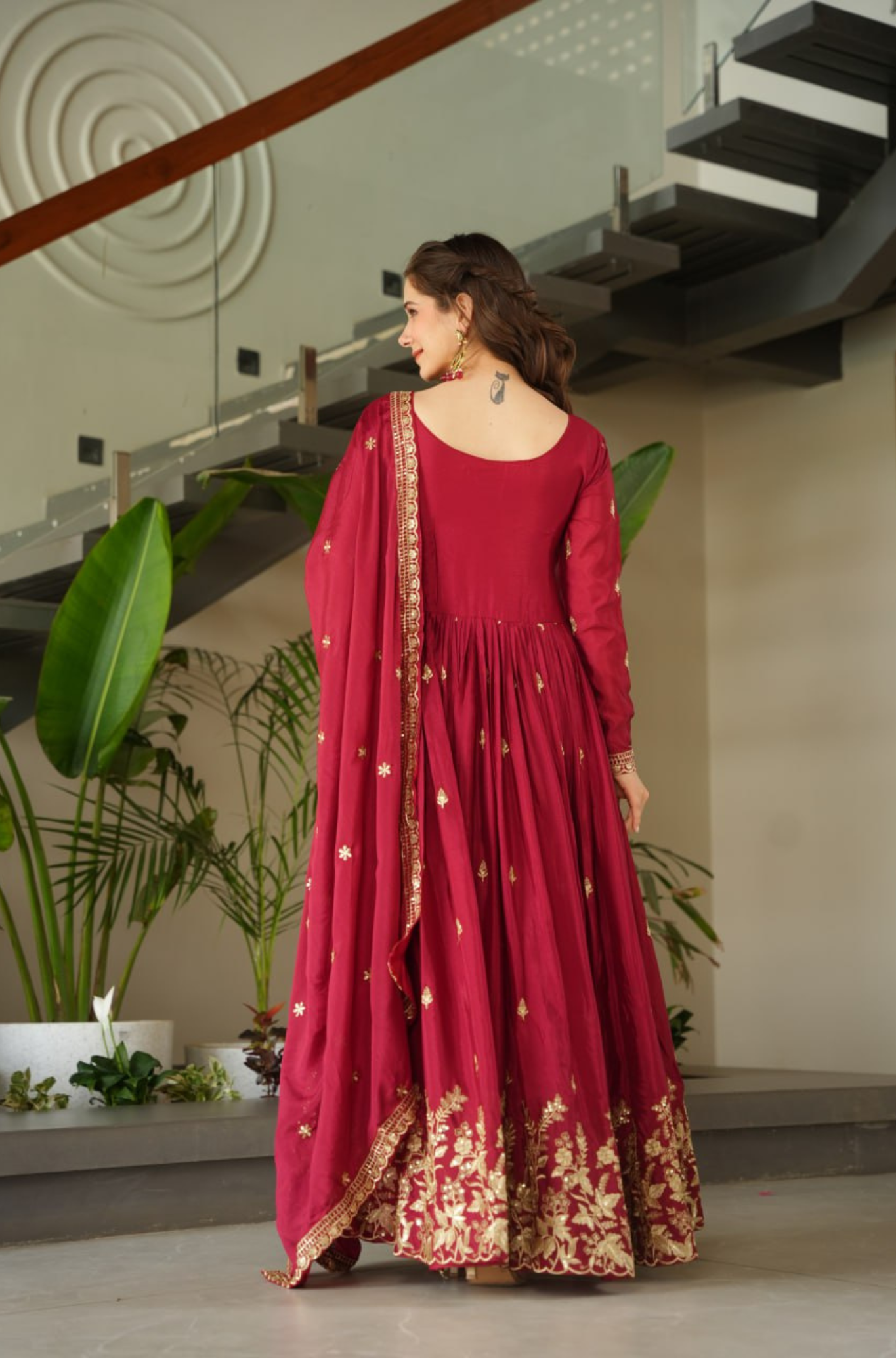 Women Traditional Embroidered Anarkali Gown Set With Designer Dupatta