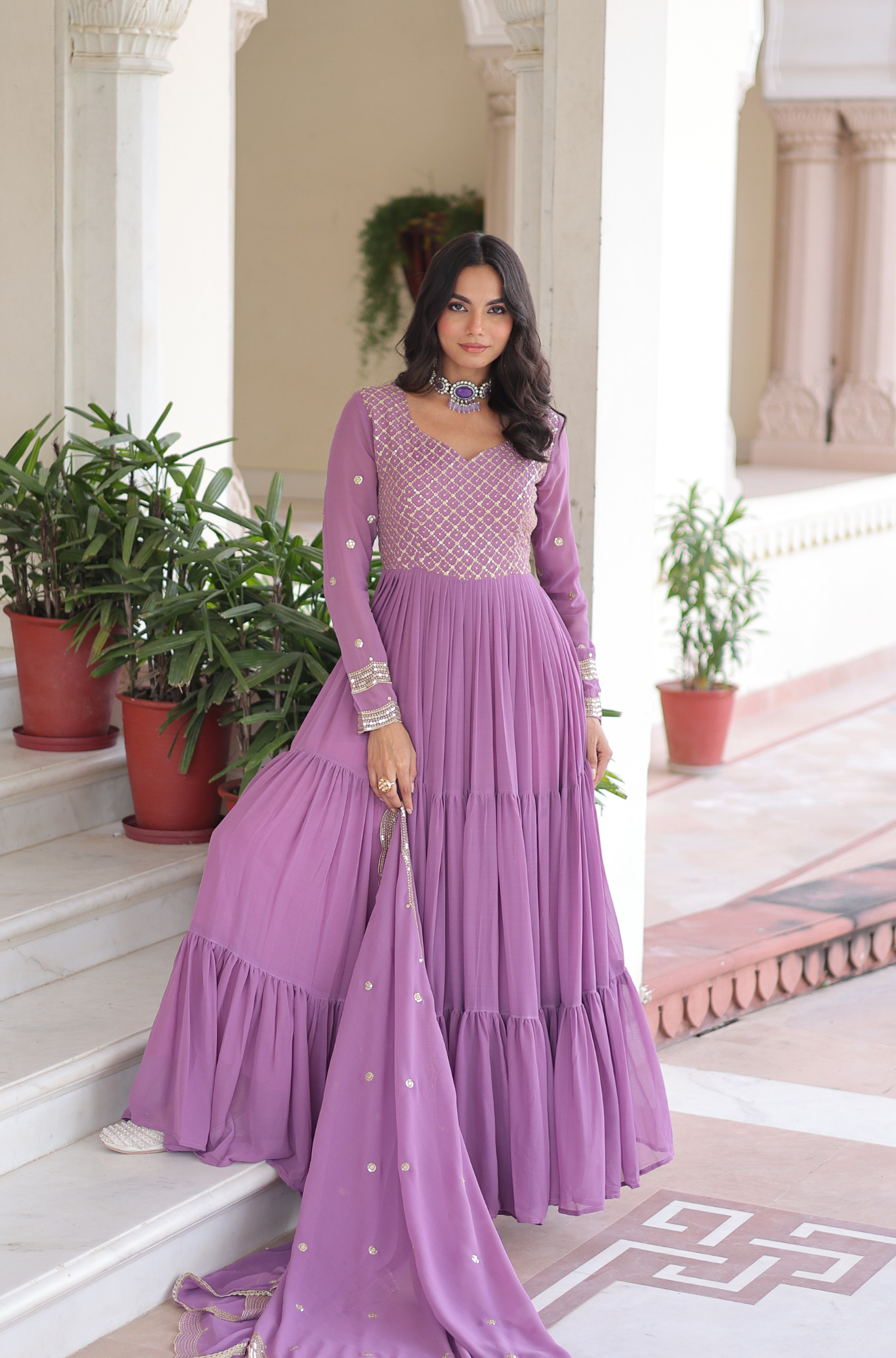 Women's Designer Embroidered Anarkali Gown with Dupatta