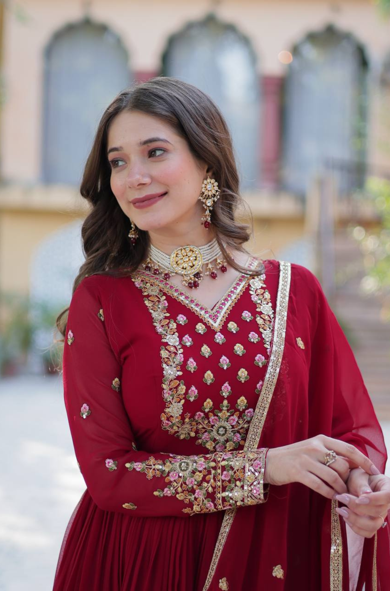 Women's Embroidered Anarkali Gown Set with Dupatta