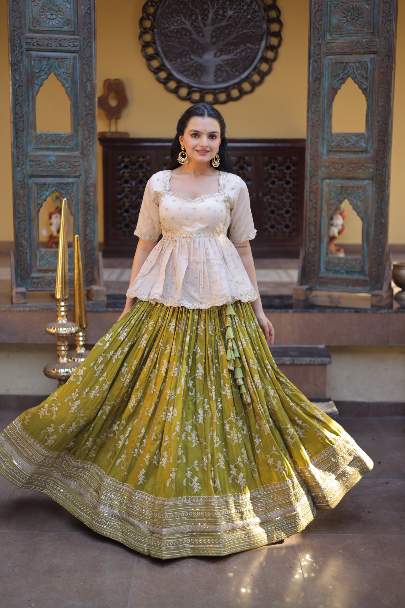 Women's Premium Peplum Top & Embroidered Lehenga Set