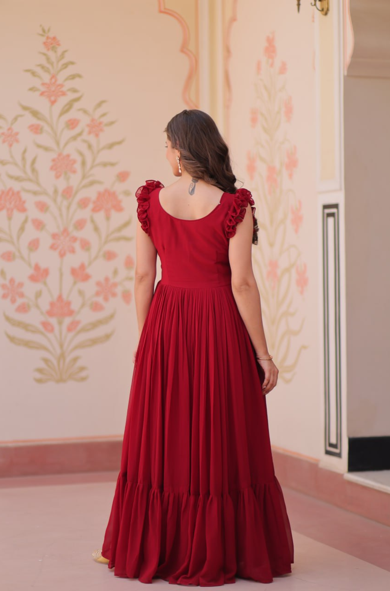 Women’s Elegant Butterfly Embroidered Anarkali Gown Dress