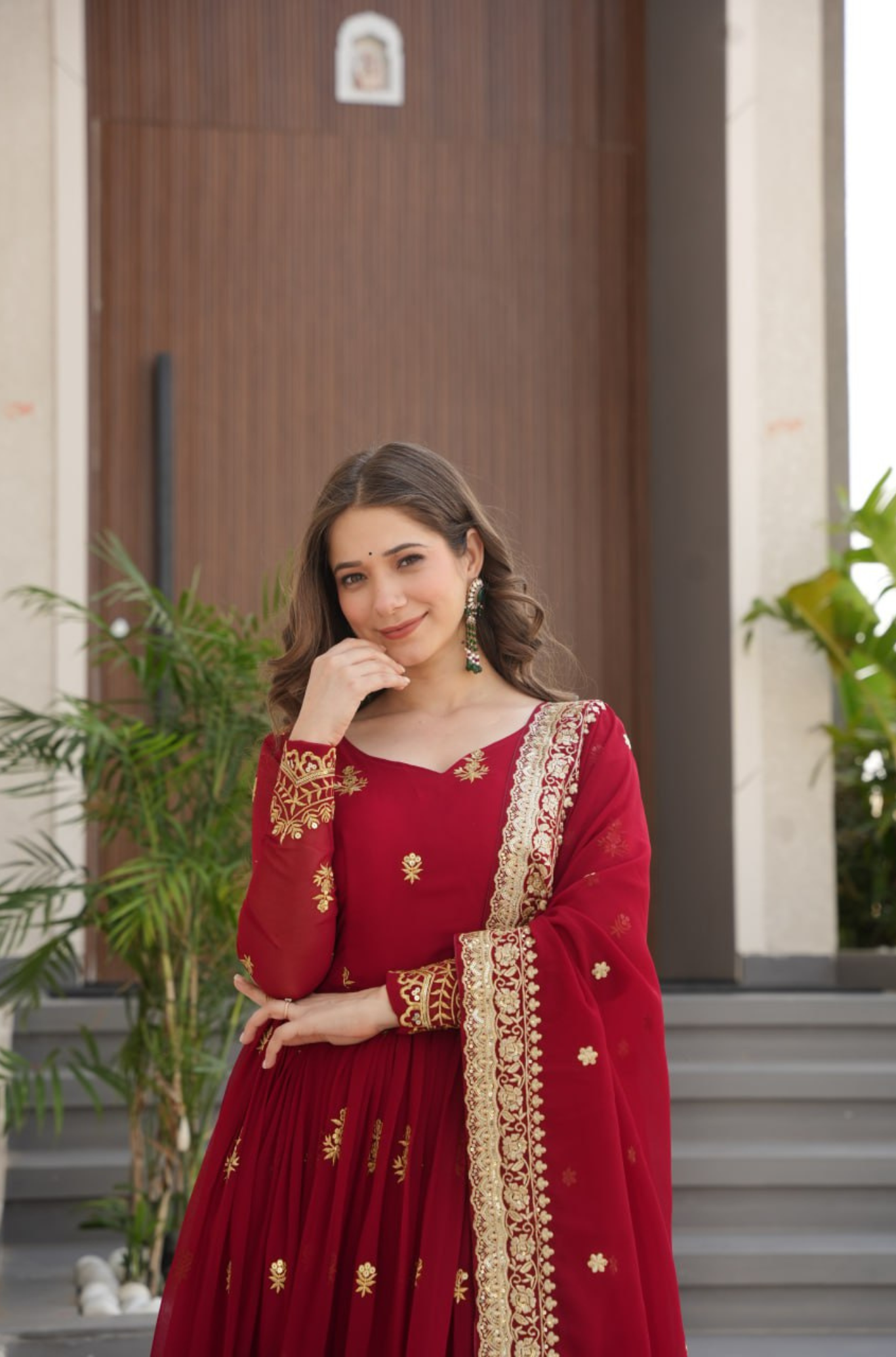 Women's Embroidered Anarkali Gown Set with Dupatta