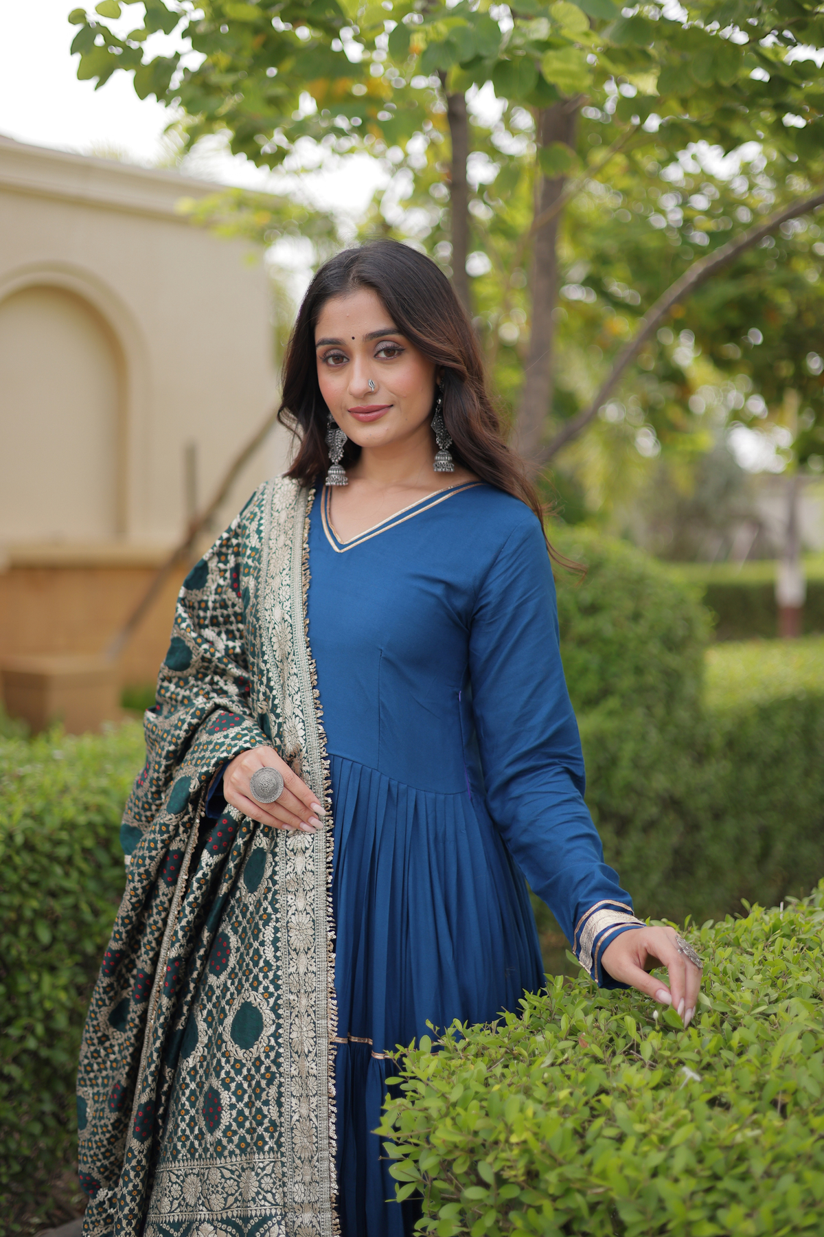 Designer Navratri Anarkali Gown with Traditional Dupatta & Gota Border