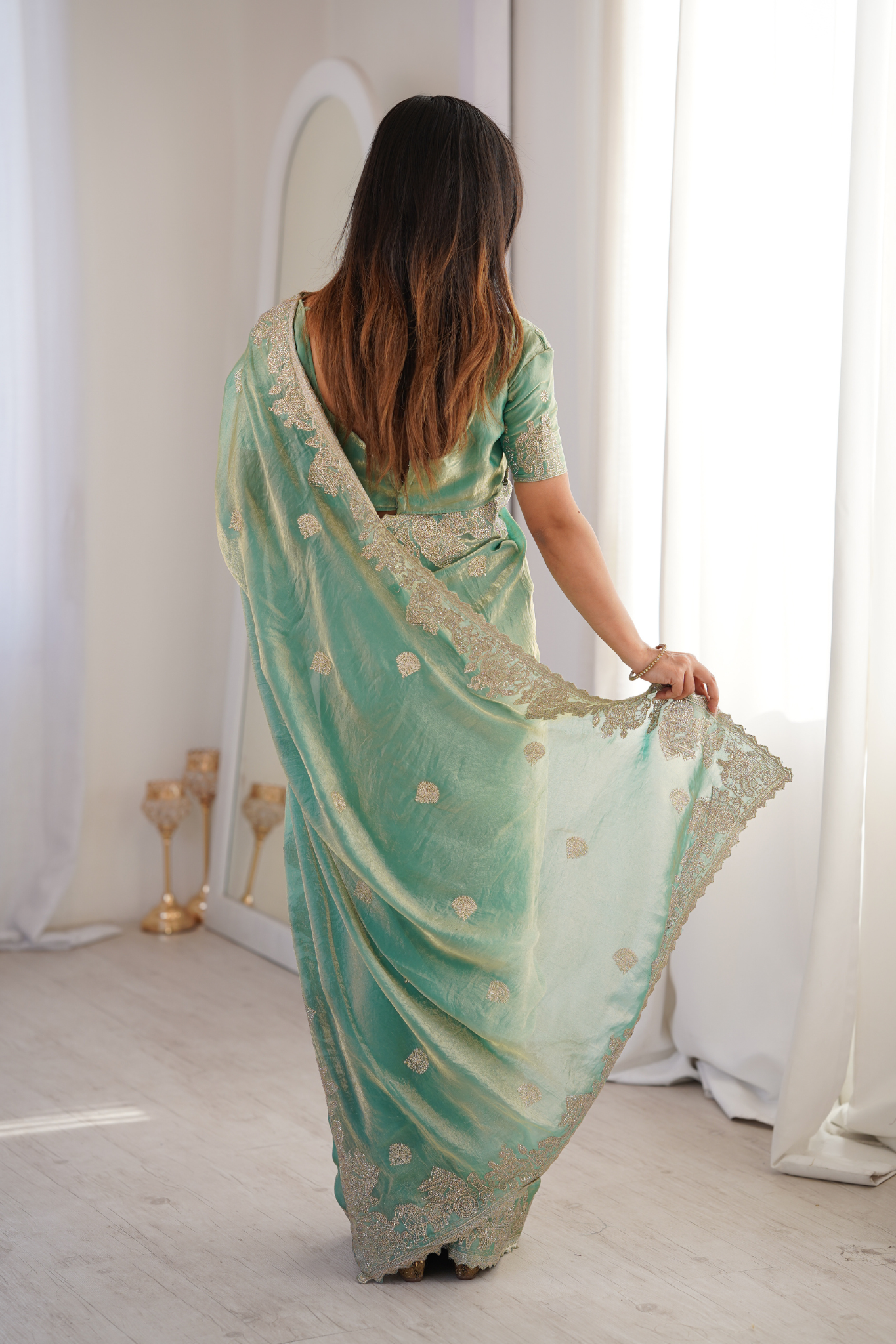 Women Designer Organza Saree with Heavy Embroidered Border