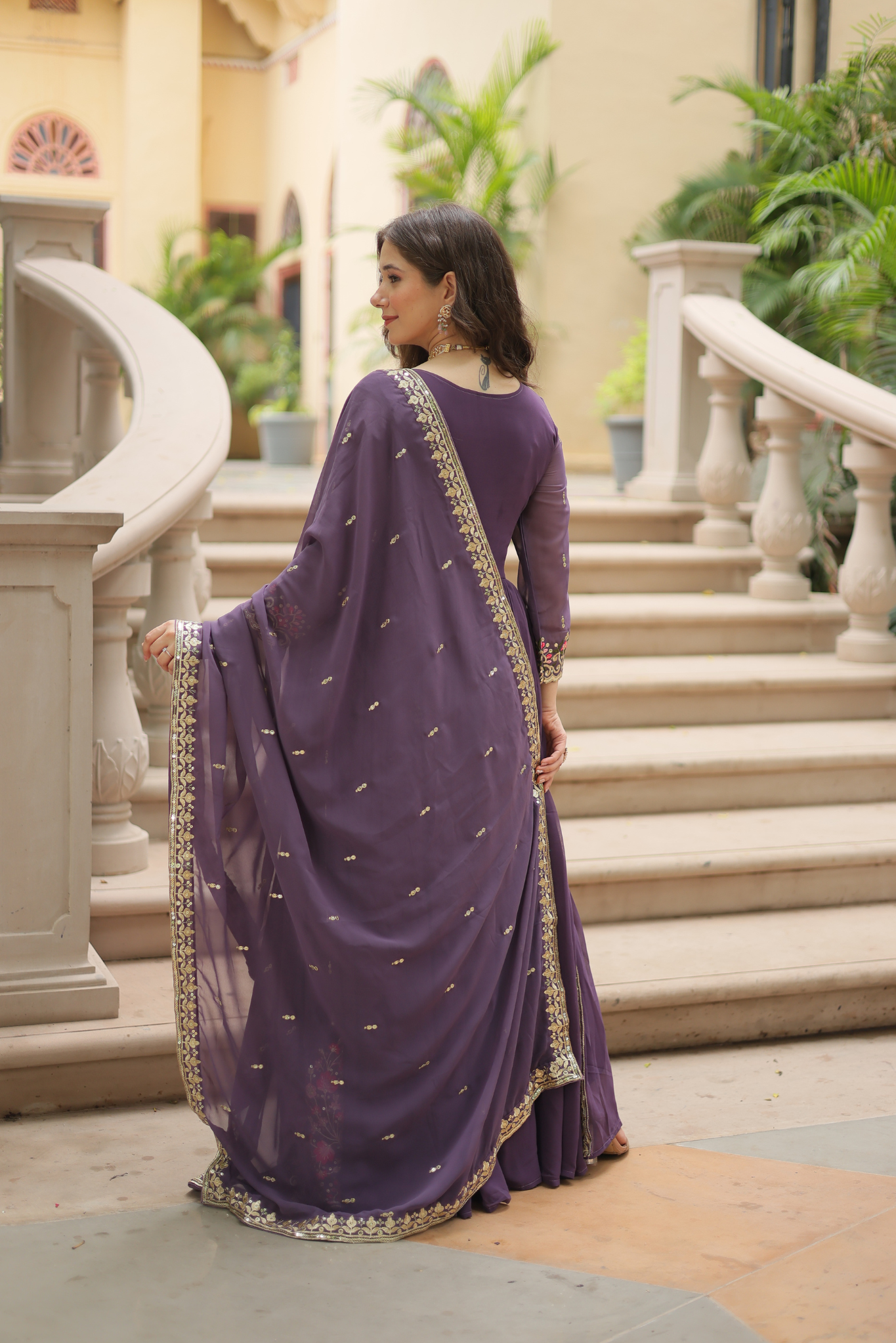 Women's Designer Floral Embroidered Anarkali Gown with Dupatta