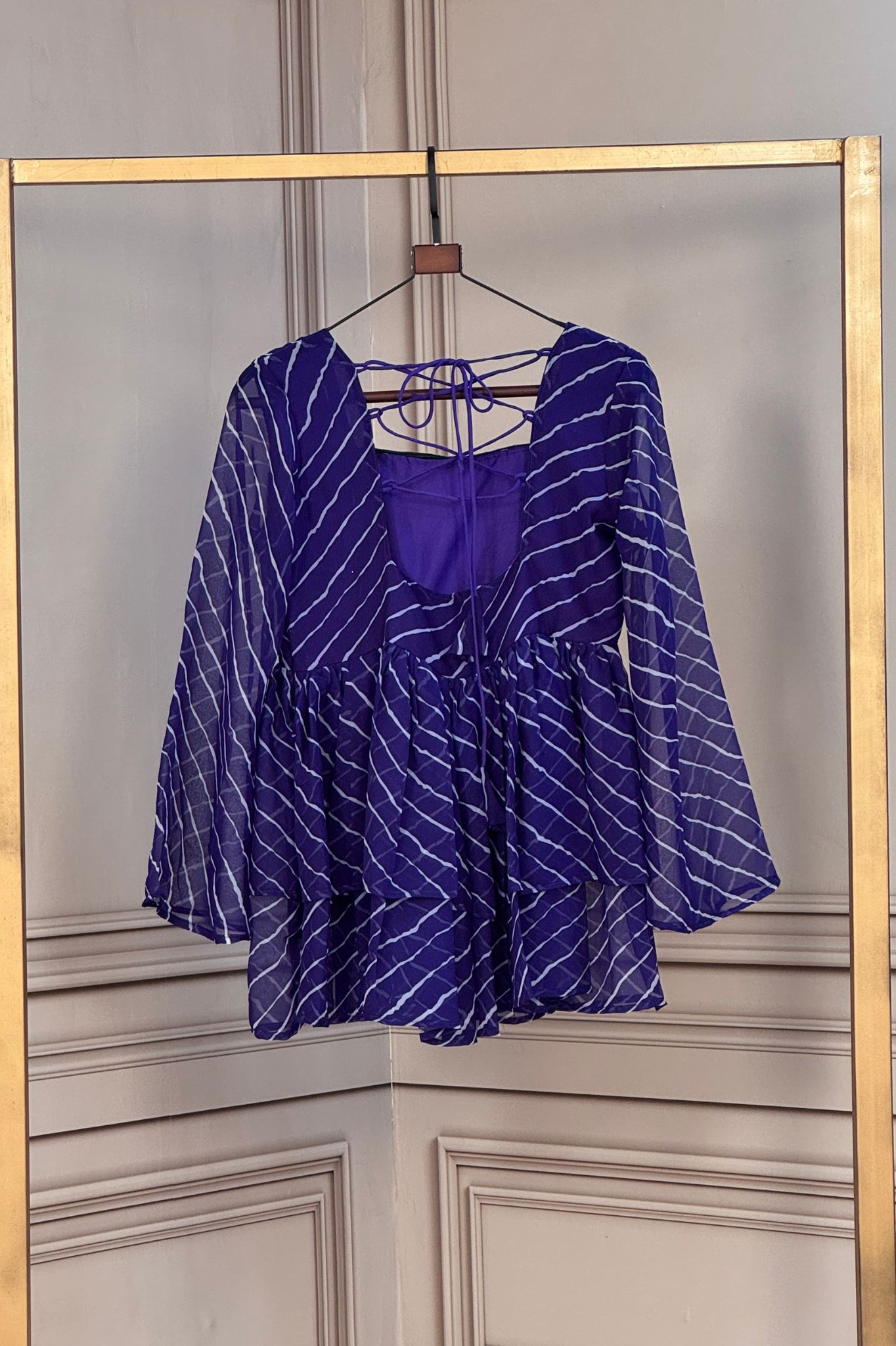 Women's Leheriya Peplum Top with Handcrafted Mirror Work