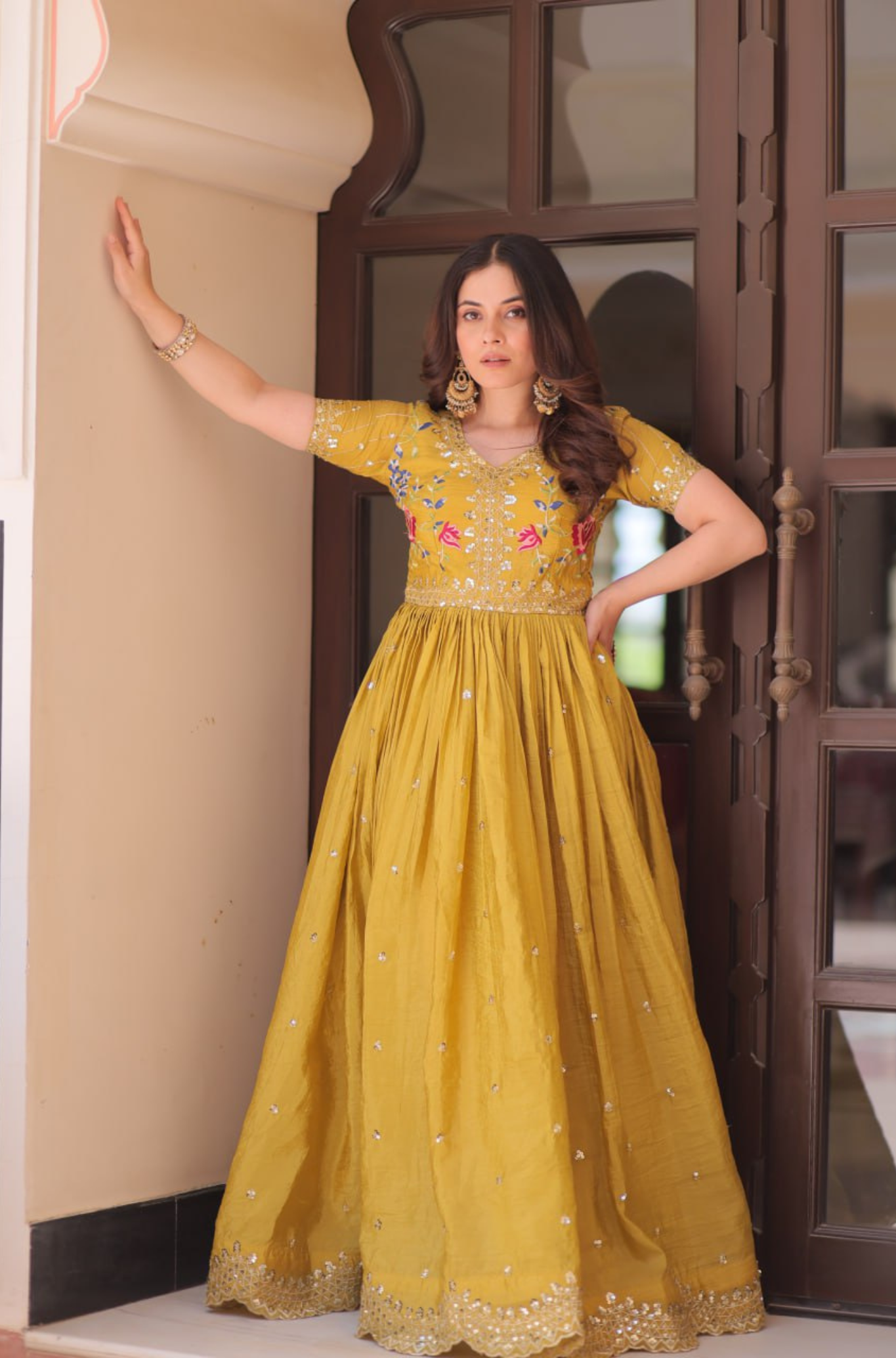 Women’s Floral Embroidered Anarkali Gown Dress