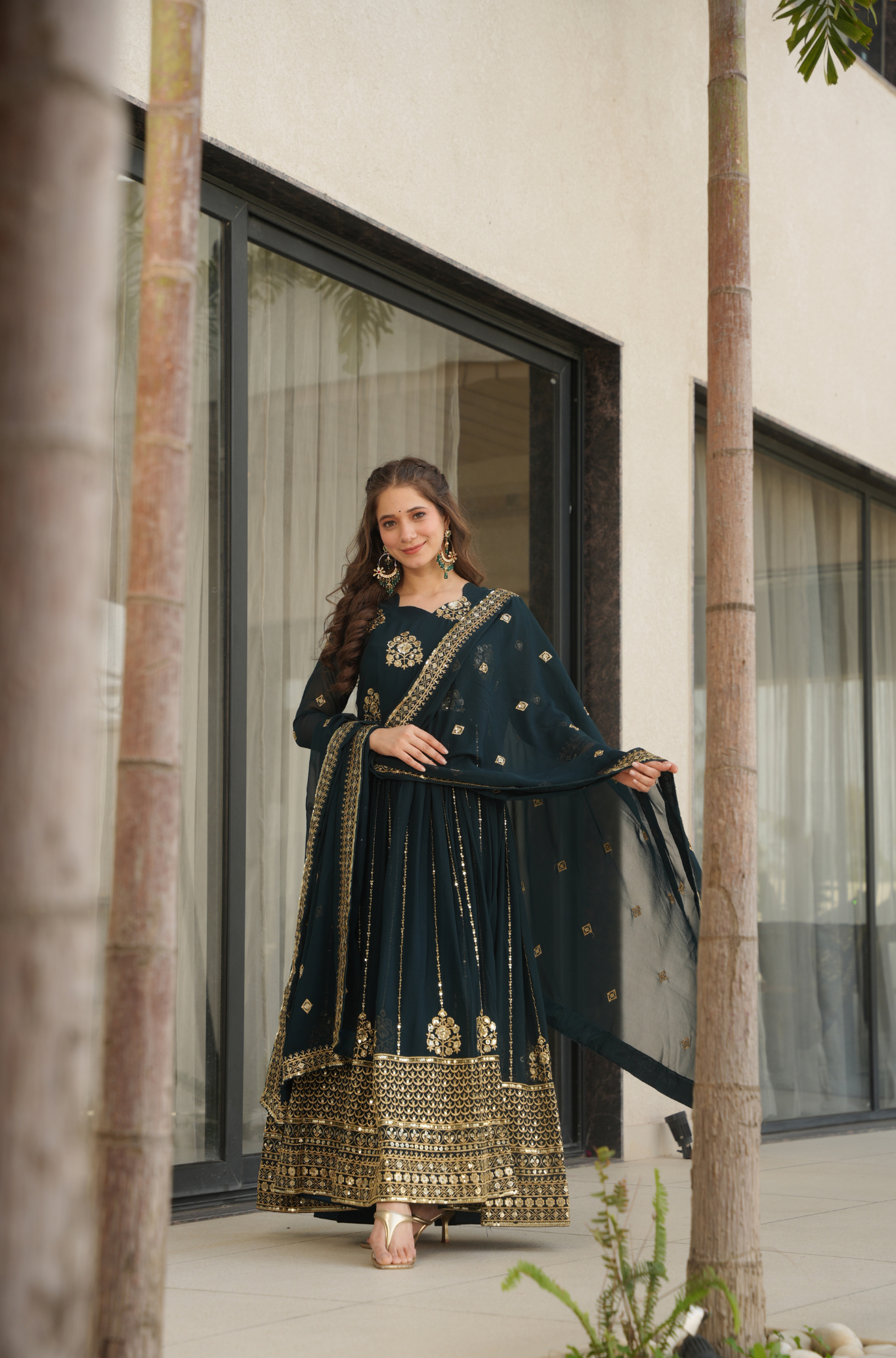 Women's Embroidered Anarkali Gown with Dupatta